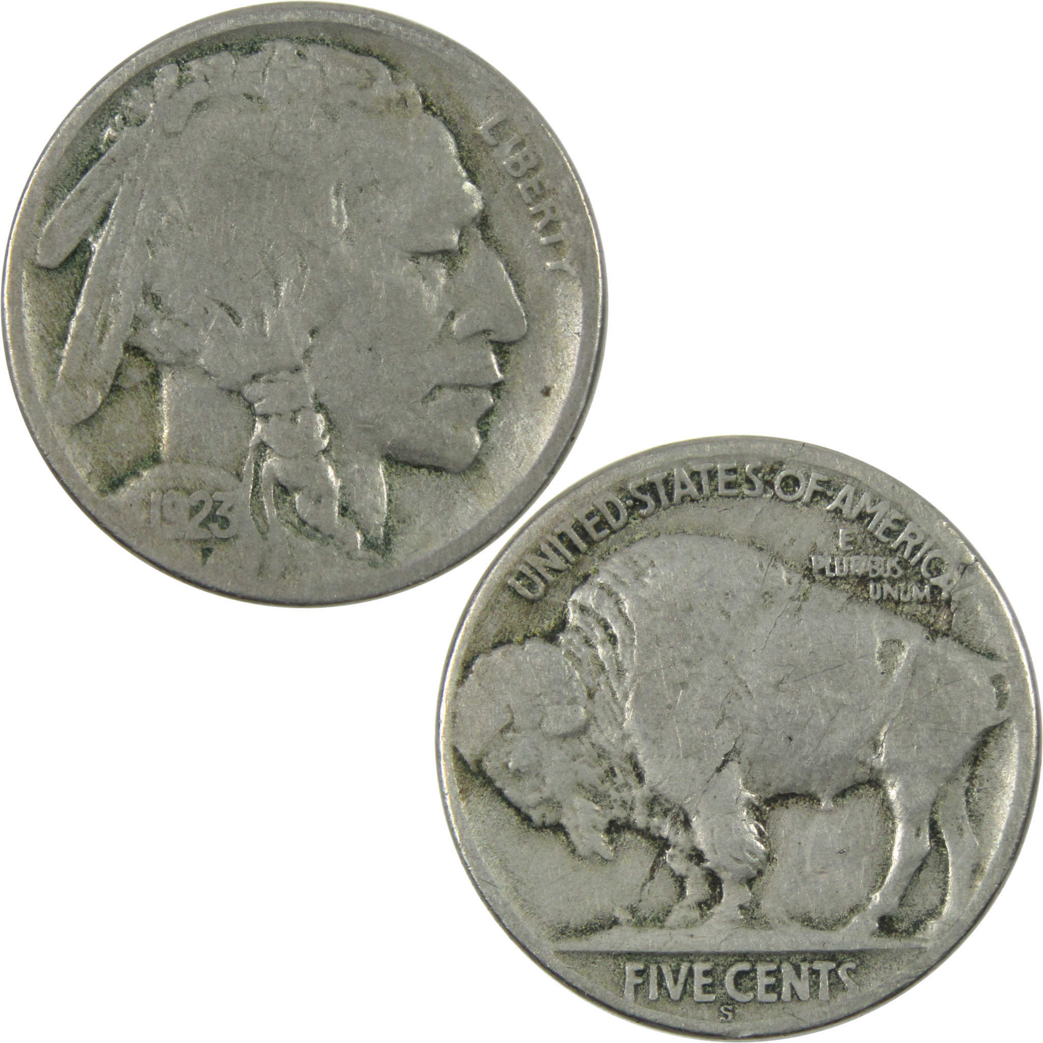 1923 S Indian Head Buffalo Nickel F Fine 5c Coin SKU:I14667