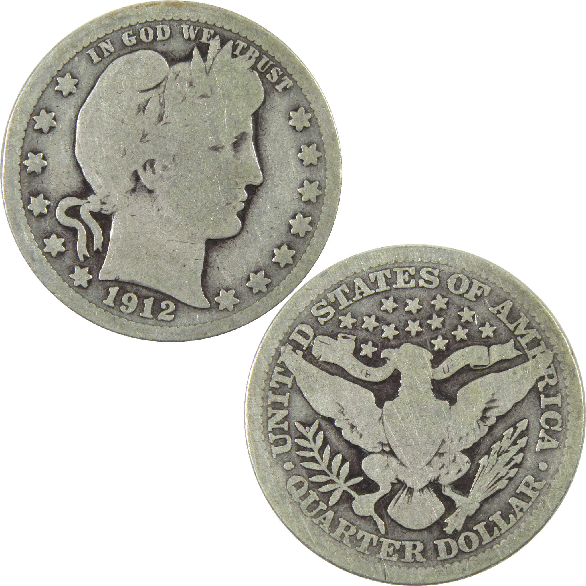 1912 Barber Quarter G Good Silver 25c Coin SKU:I11859