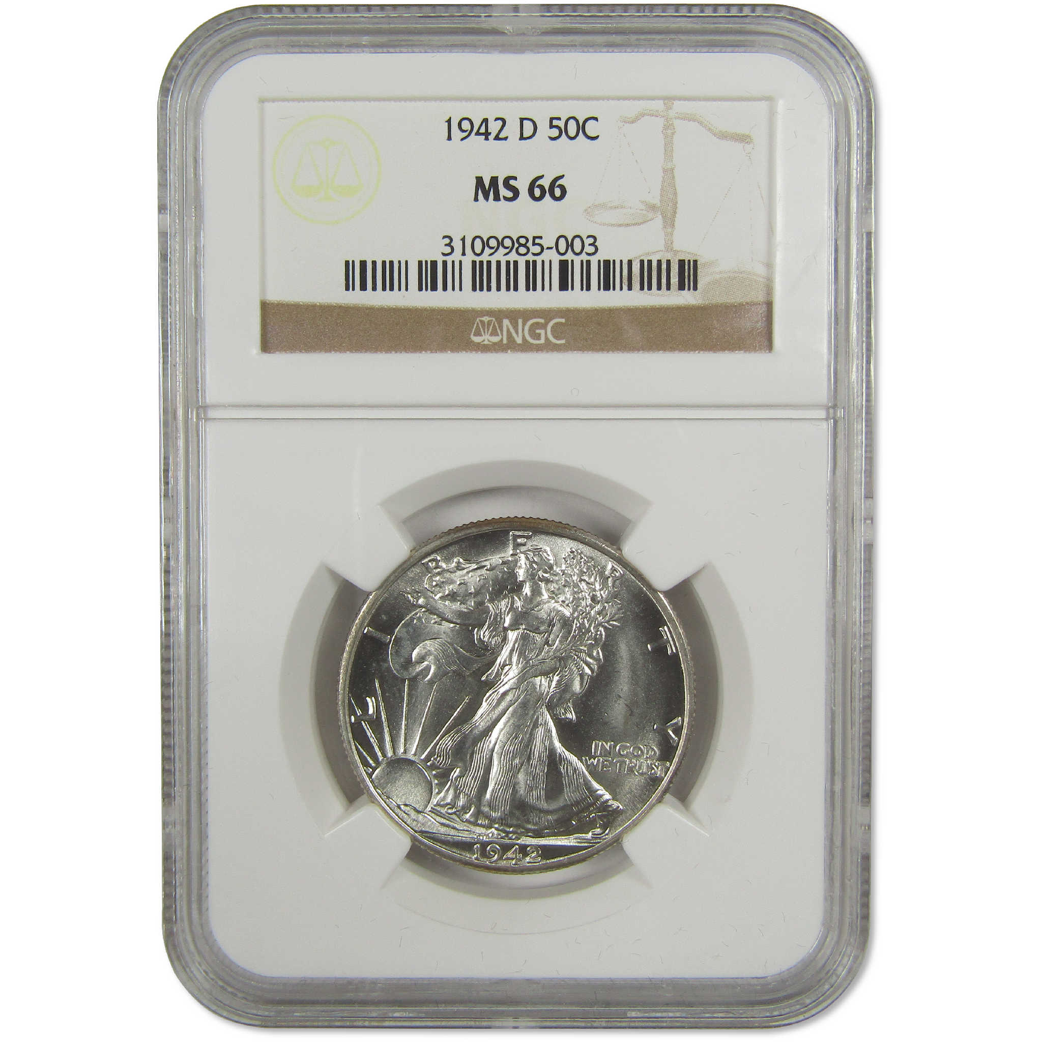 1942 D Liberty Walking Half Dollar MS 66 NGC Silver Uncirculated