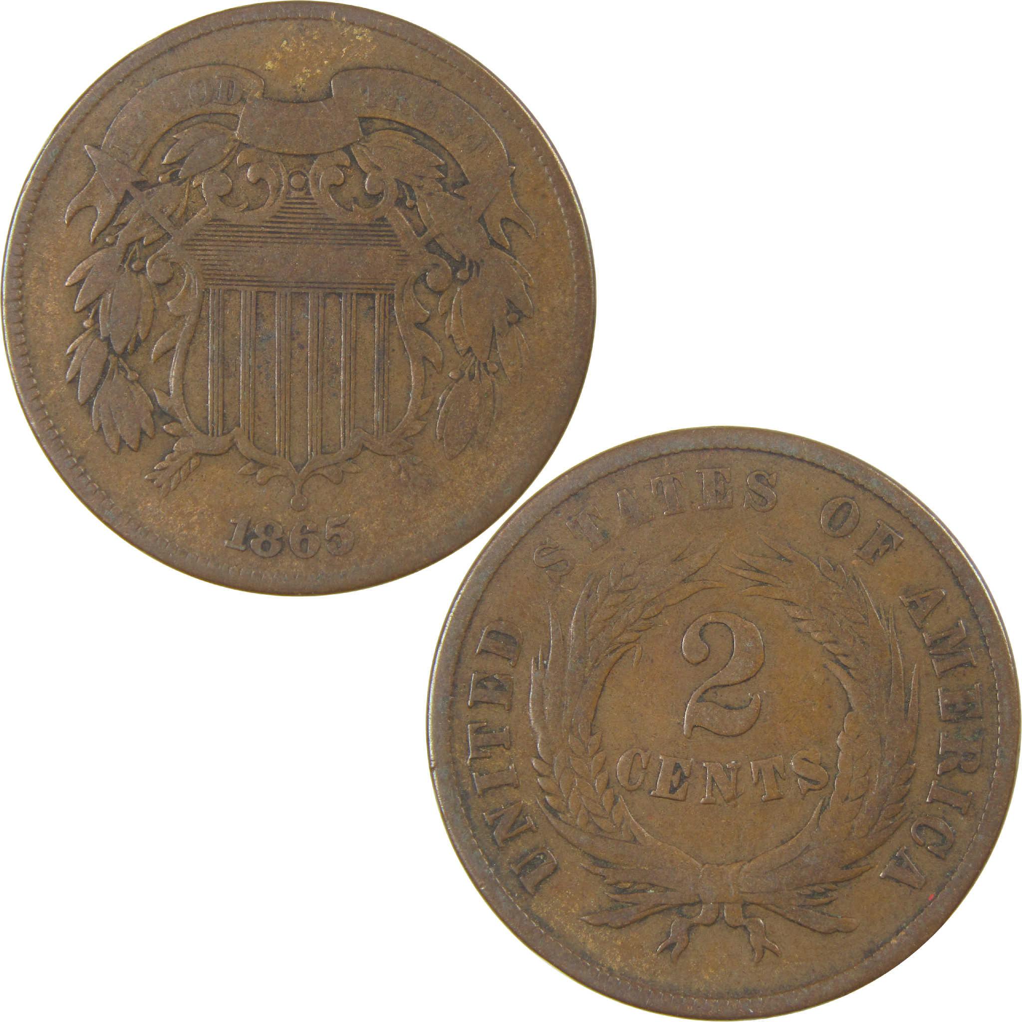 1865 Two Cent Piece VG Very Good 2c Coin