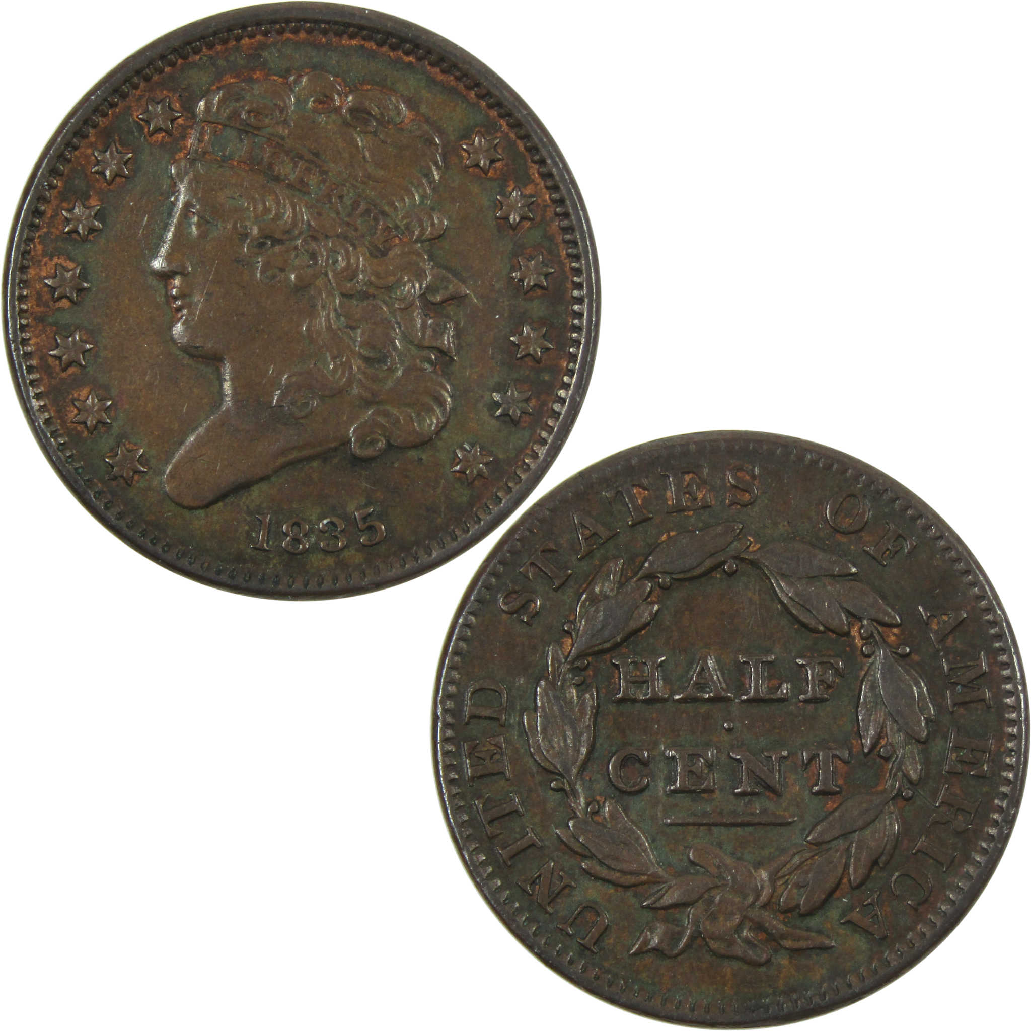 1835 Classic Head Half Cent AU About Uncirculated Copper SKU:I14370