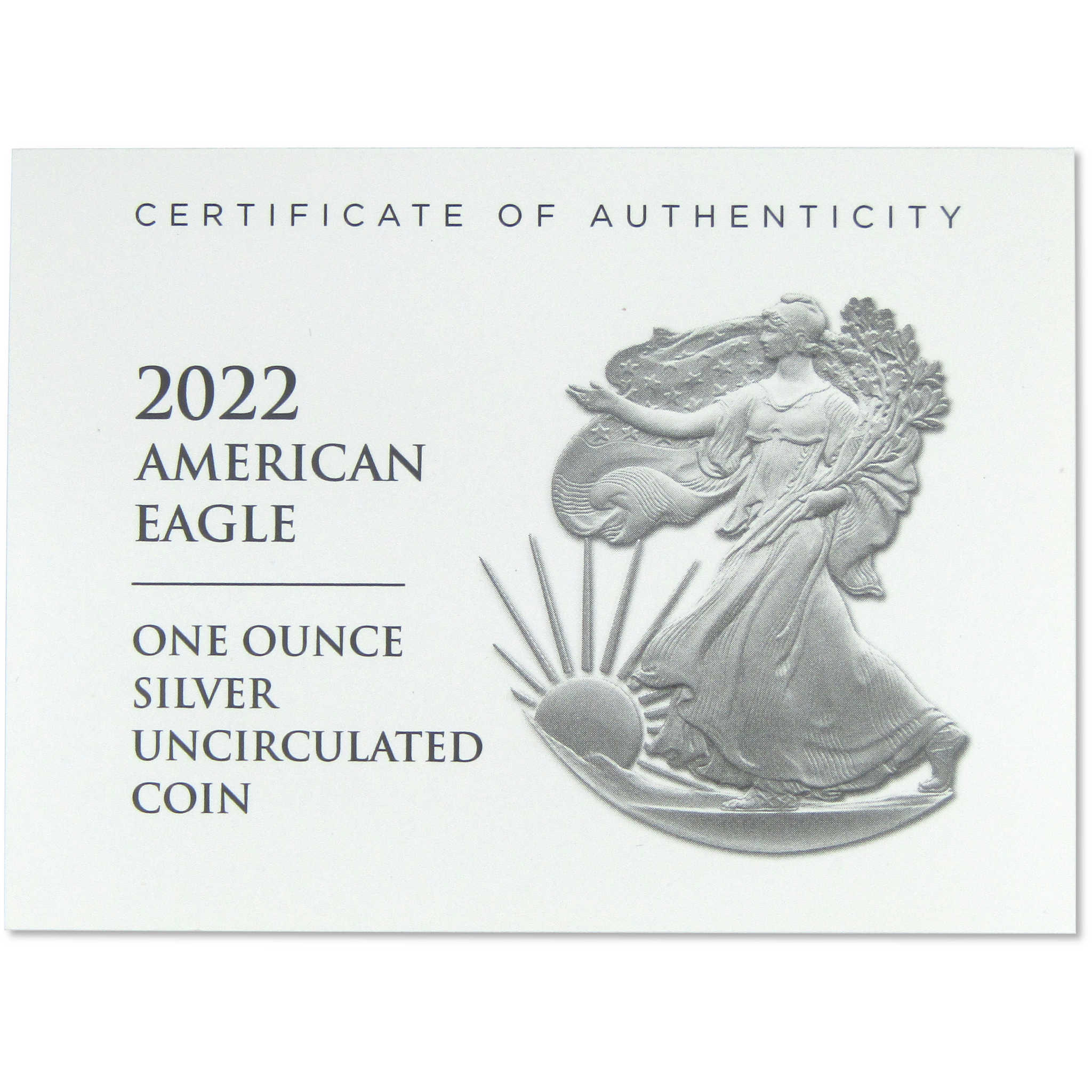 2022 W American Silver Eagle BU Uncirculated 1 oz .999 Silver OGP COA