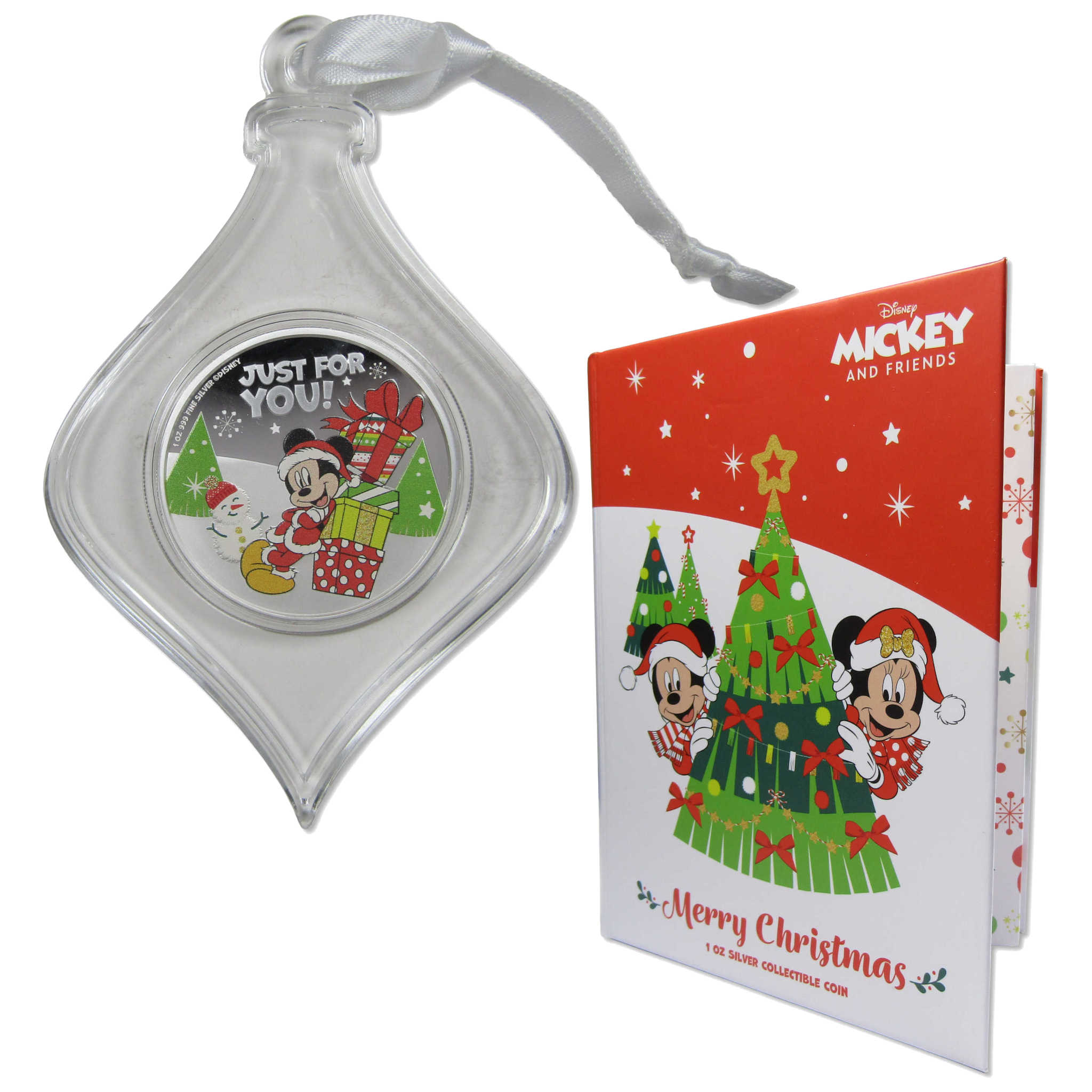 Disney Merry Christmas Mickey Mouse Ornament Coin 1 oz Silver 2021 COA