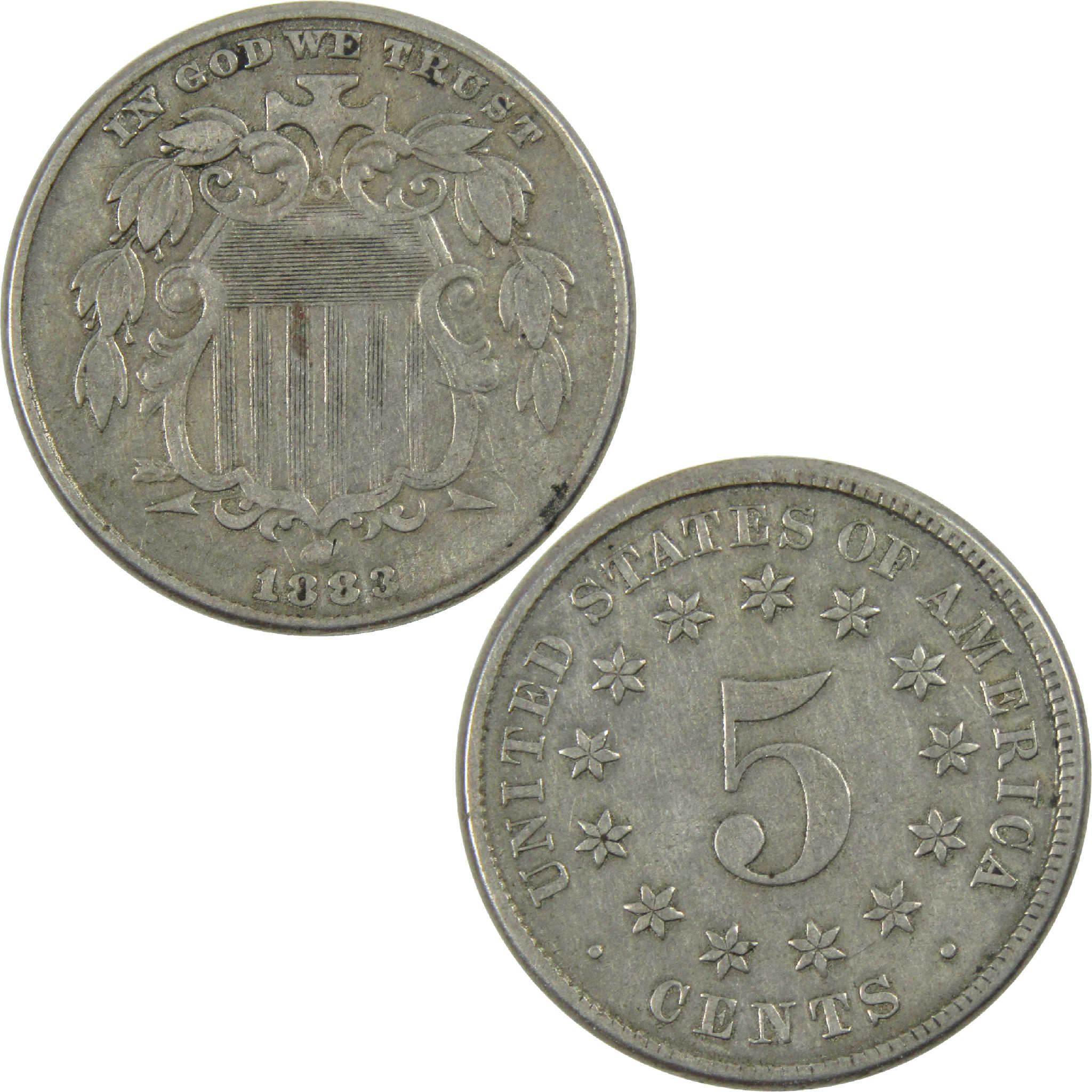 1883 Shield Nickel VF Very Fine 5c Coin SKU:I12352