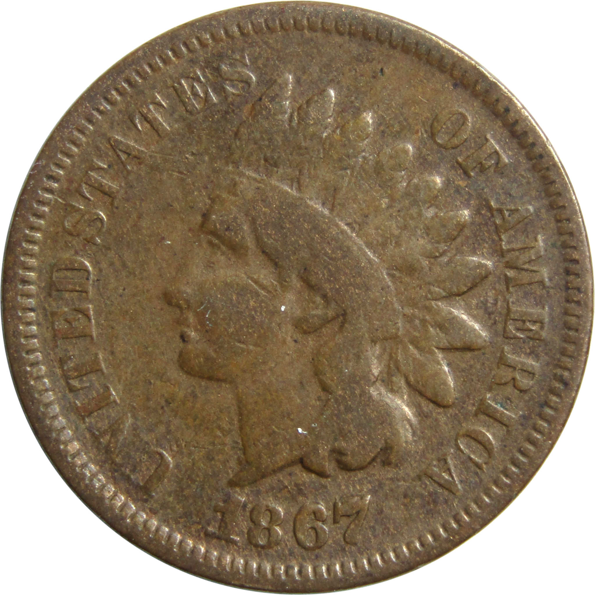 1867/67 Indian Head Cent VG Very Good Copper-Nickel Penny SKU:I13246