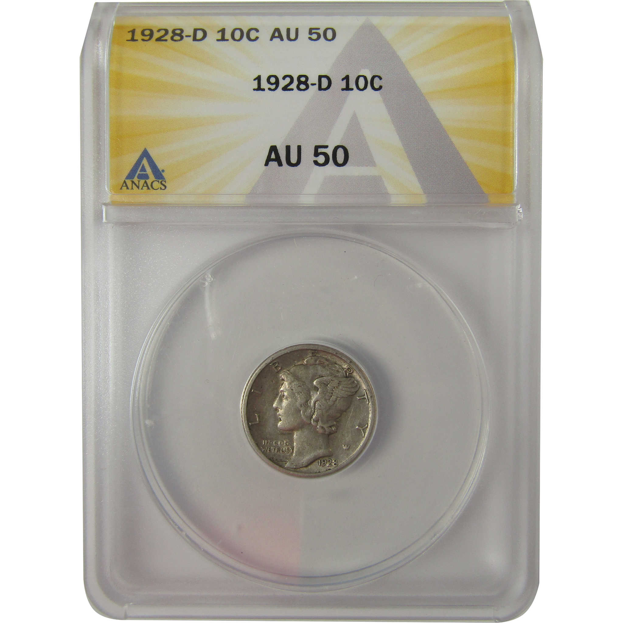 1928 D Mercury Dime AU 50 ANACS Silver 10c Coin SKU:I20196