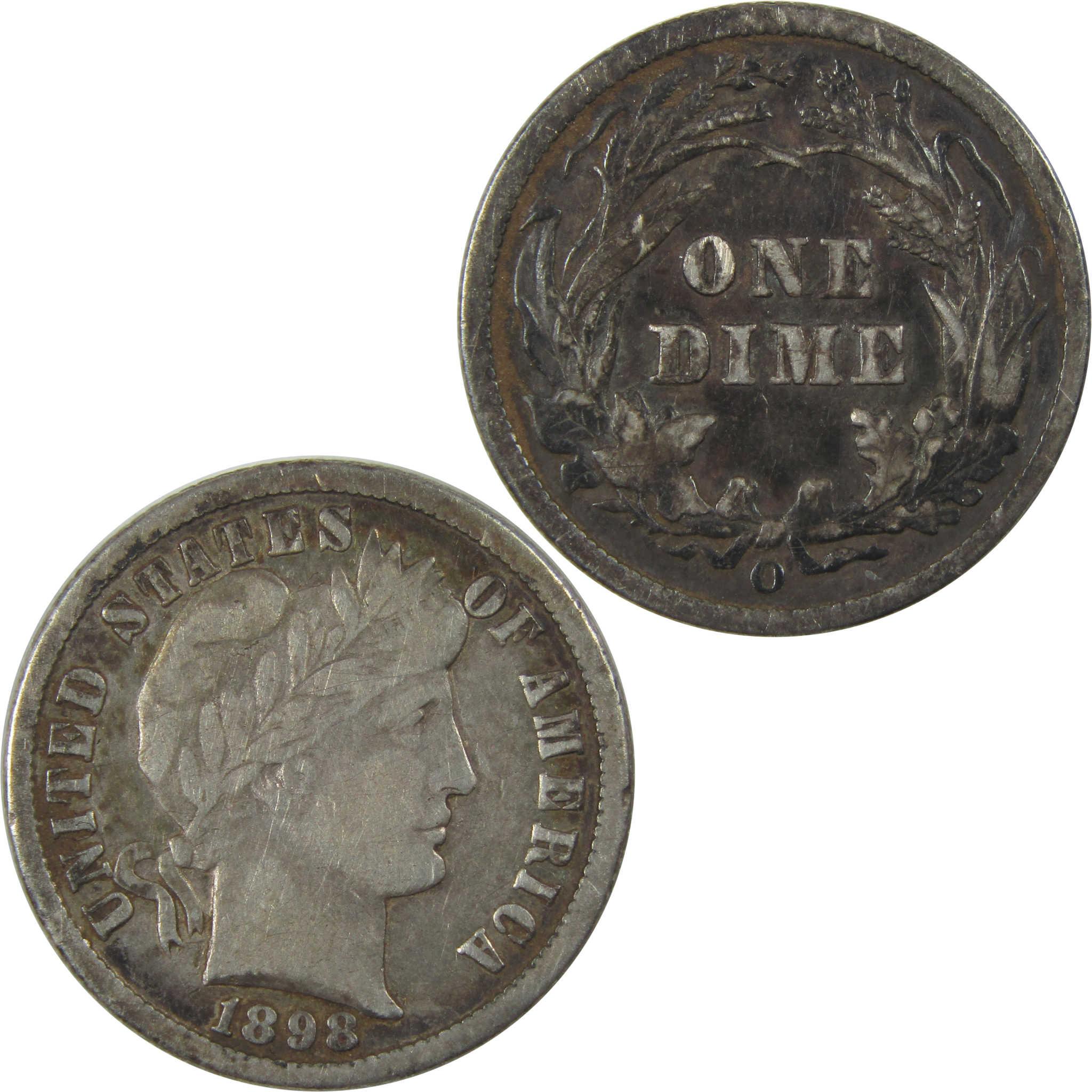 1898 O Barber Silver Dime F Fine 10c Coin Collectible SKU:I24039