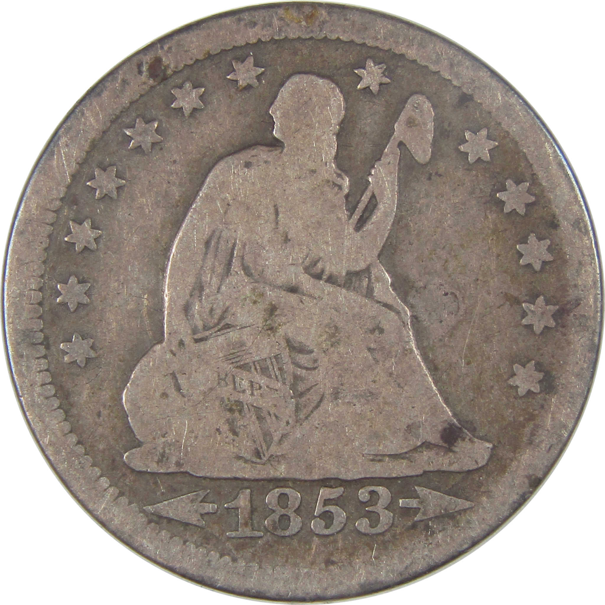 1853 Arrows Seated Liberty Quarter VG Very Good Silver 25c SKU:I17267