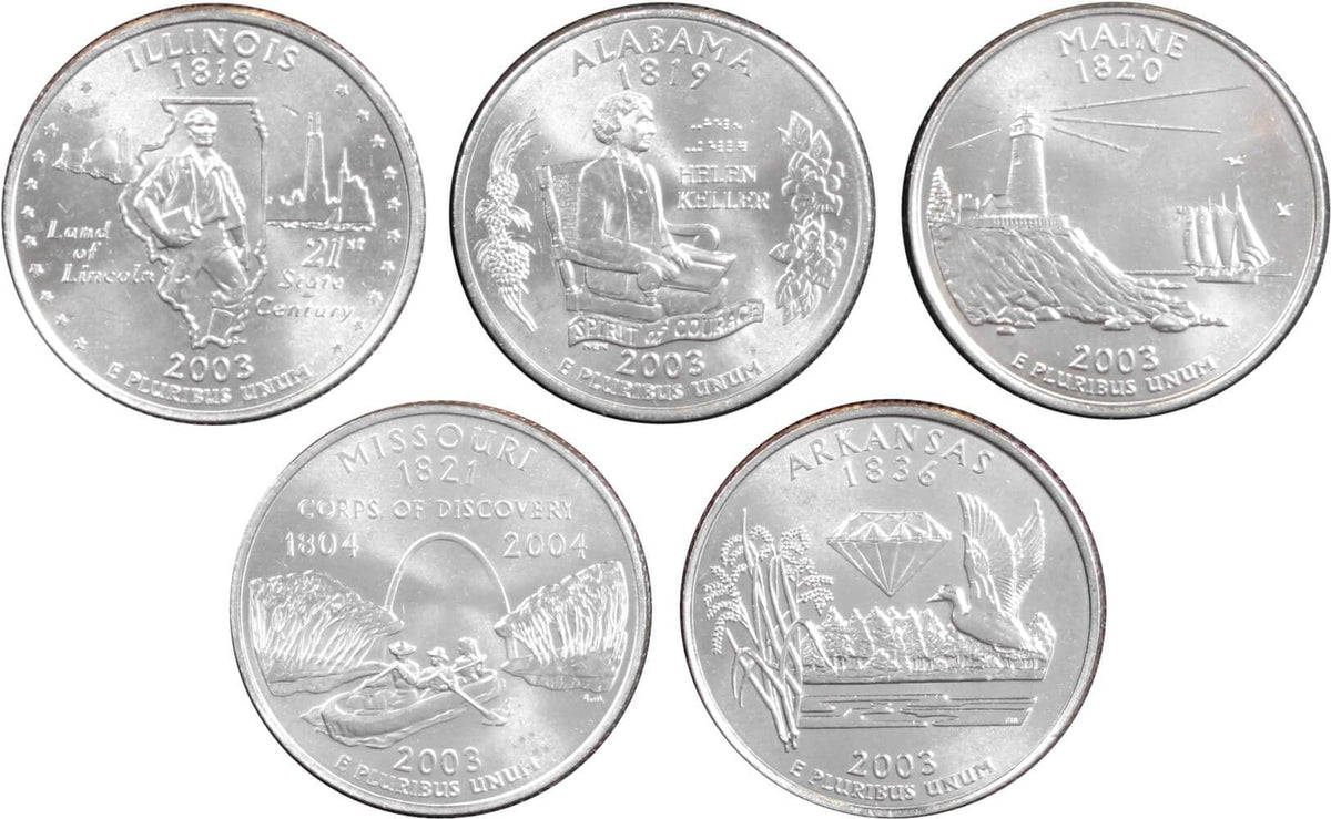 2003 D State Quarter 5 Coin Set Clad Uncirculated Mint State