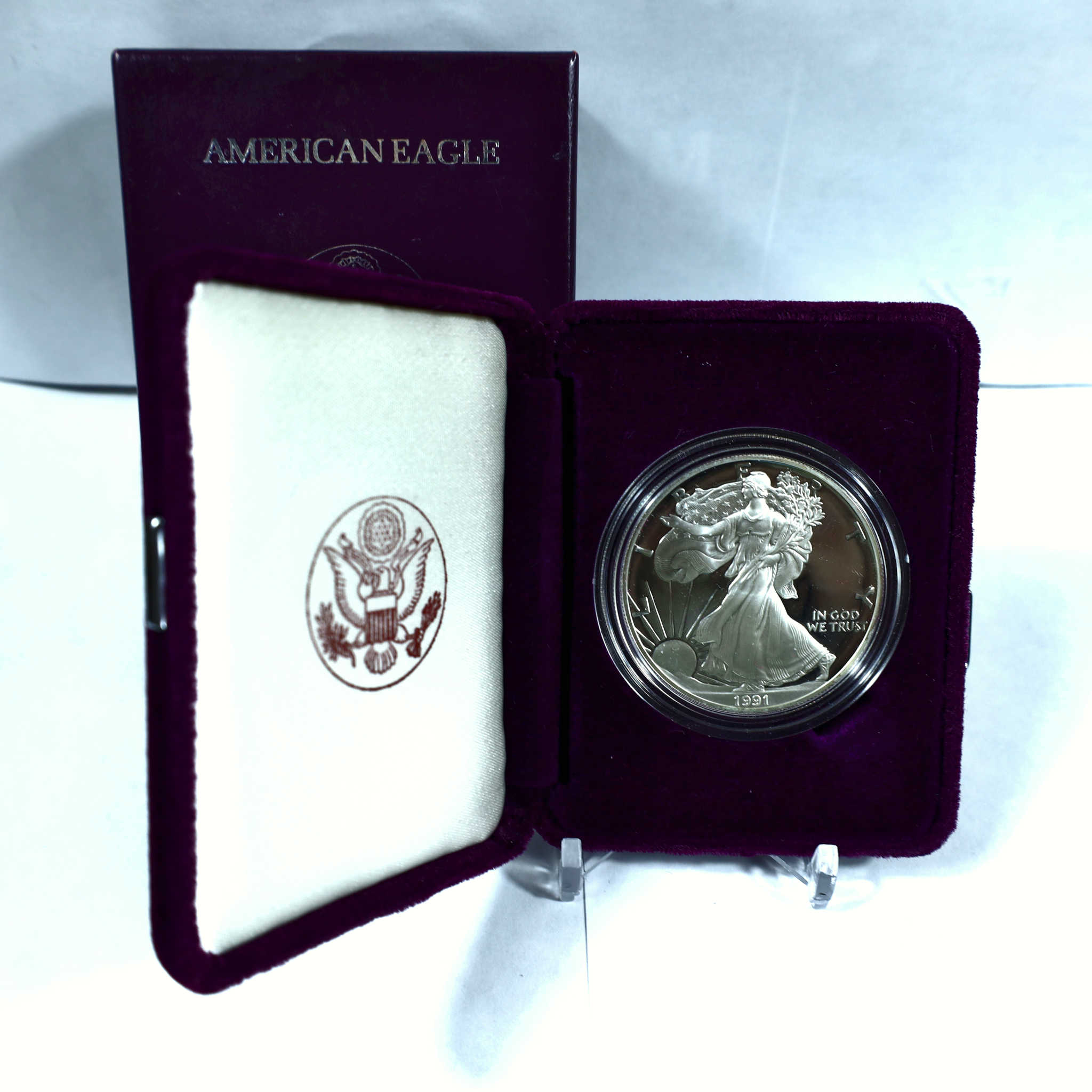 1991 S American Eagle Dollar 1 oz .999 Silver Proof OGP SKU:CPC7879