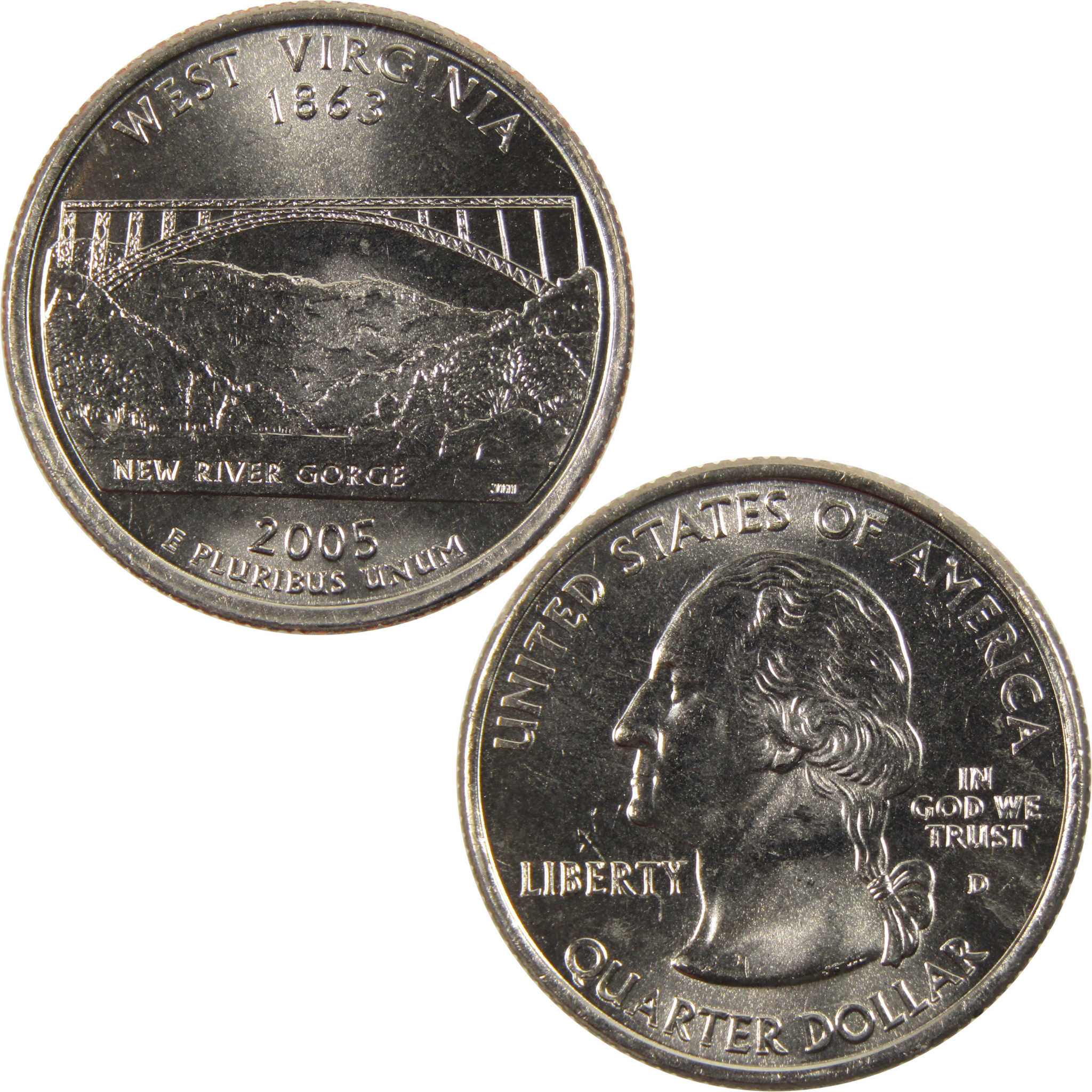 2005 D West Virginia State Quarter BU Uncirculated Clad 25c Coin