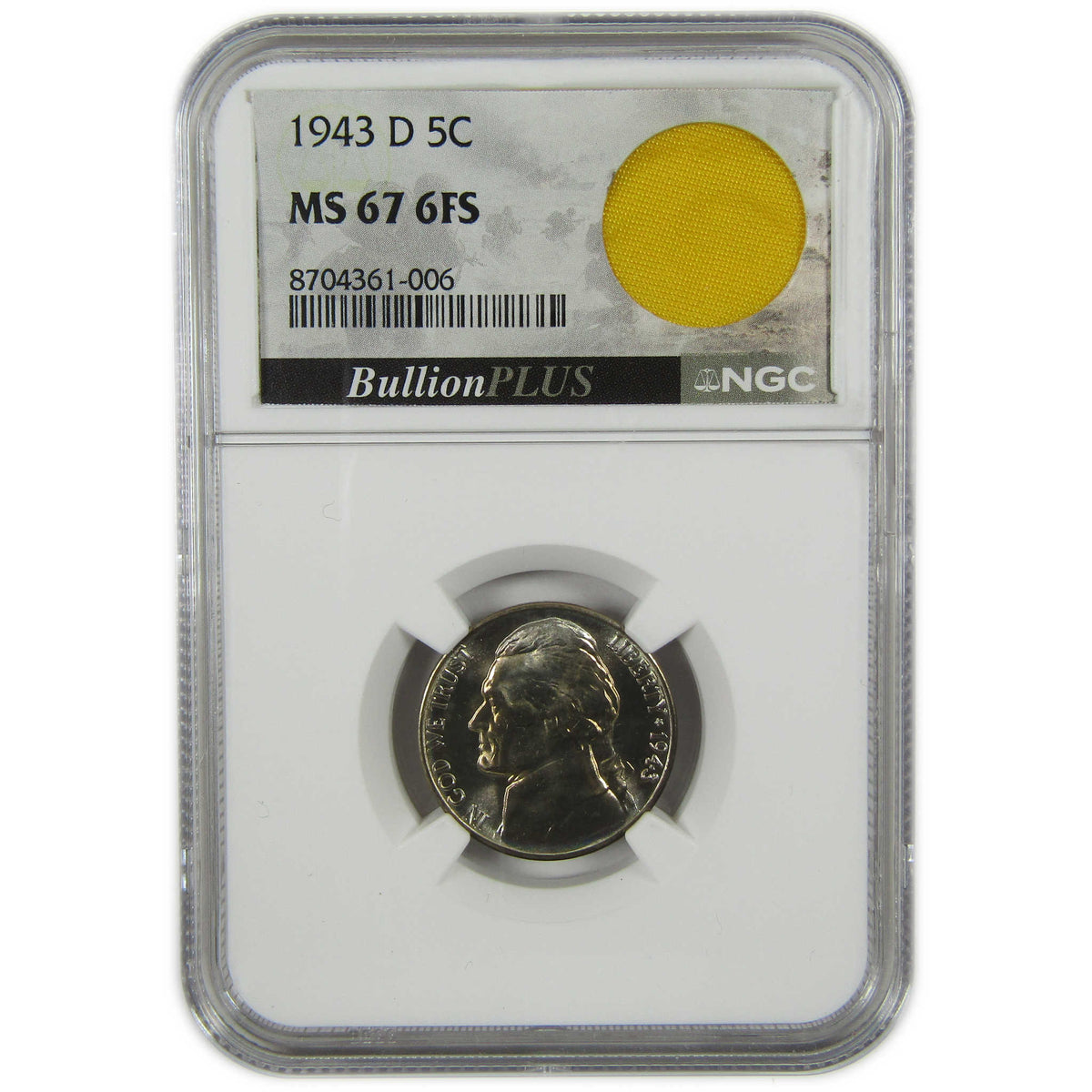 1943 D Jefferson Wartime Silver Nickel MS 67 6FS NGC Coin SKU:I28716