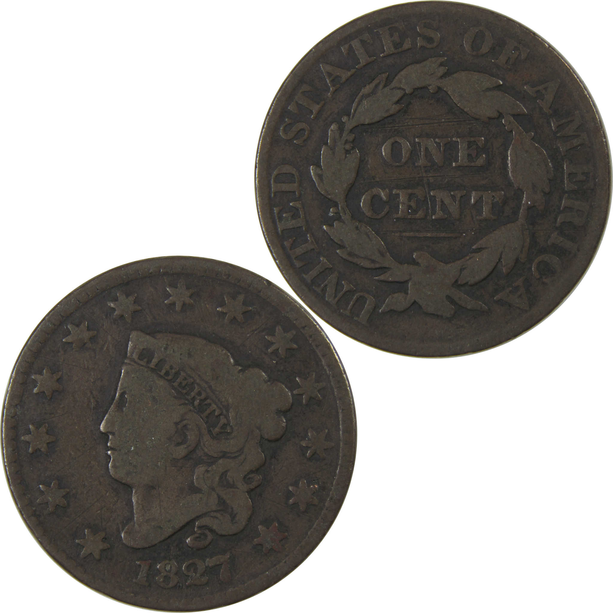 1827 Coronet Head Large Cent VG Very Good Copper Penny SKU:I23840