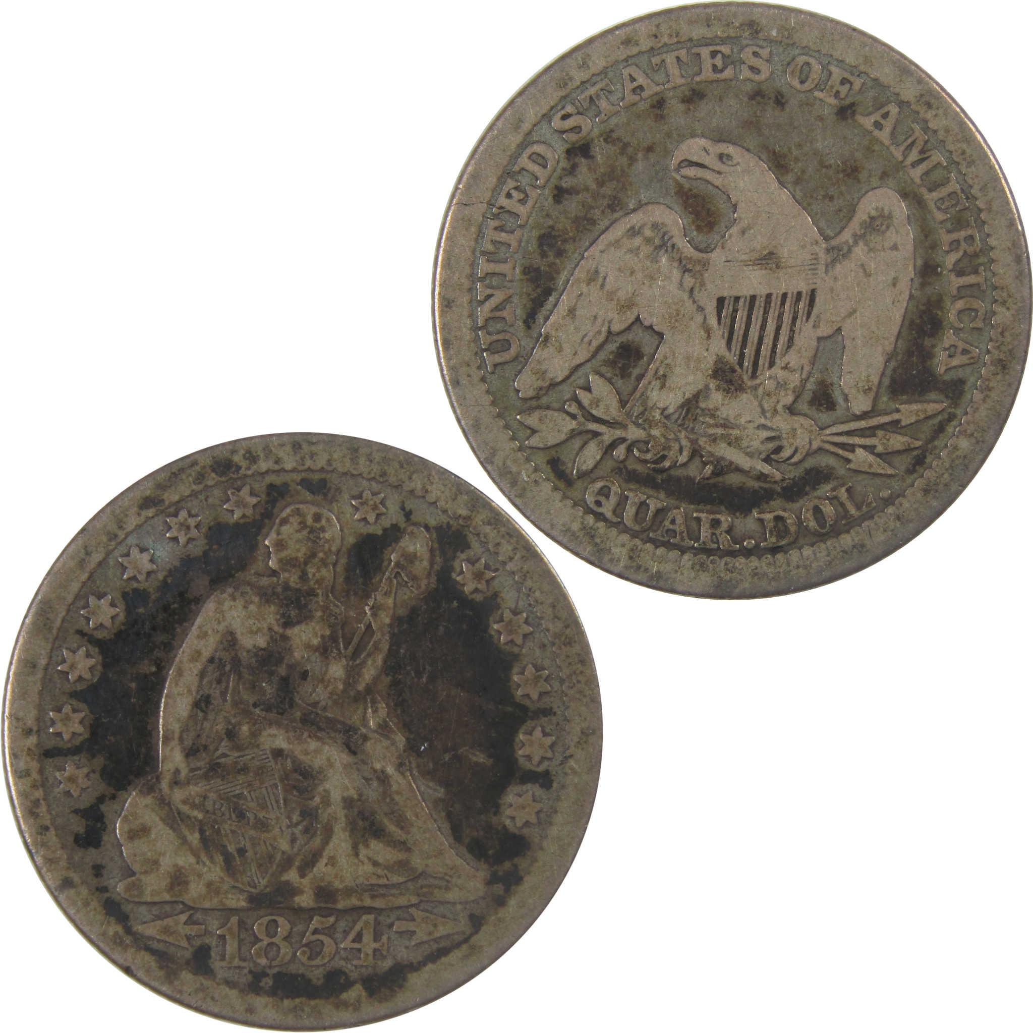 1854 Seated Liberty Silver Quarter F Fine 25c Coin SKU:I24570