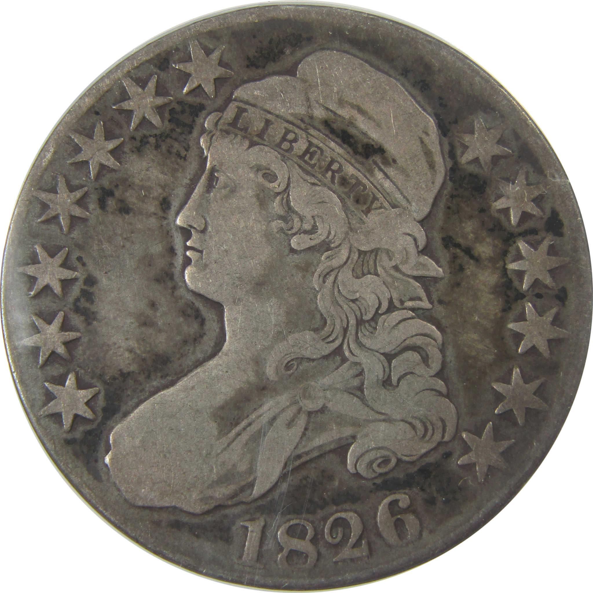 1826 Capped Bust Silver Half Dollar F 15 ANACS 50c Coin SKU:I24898