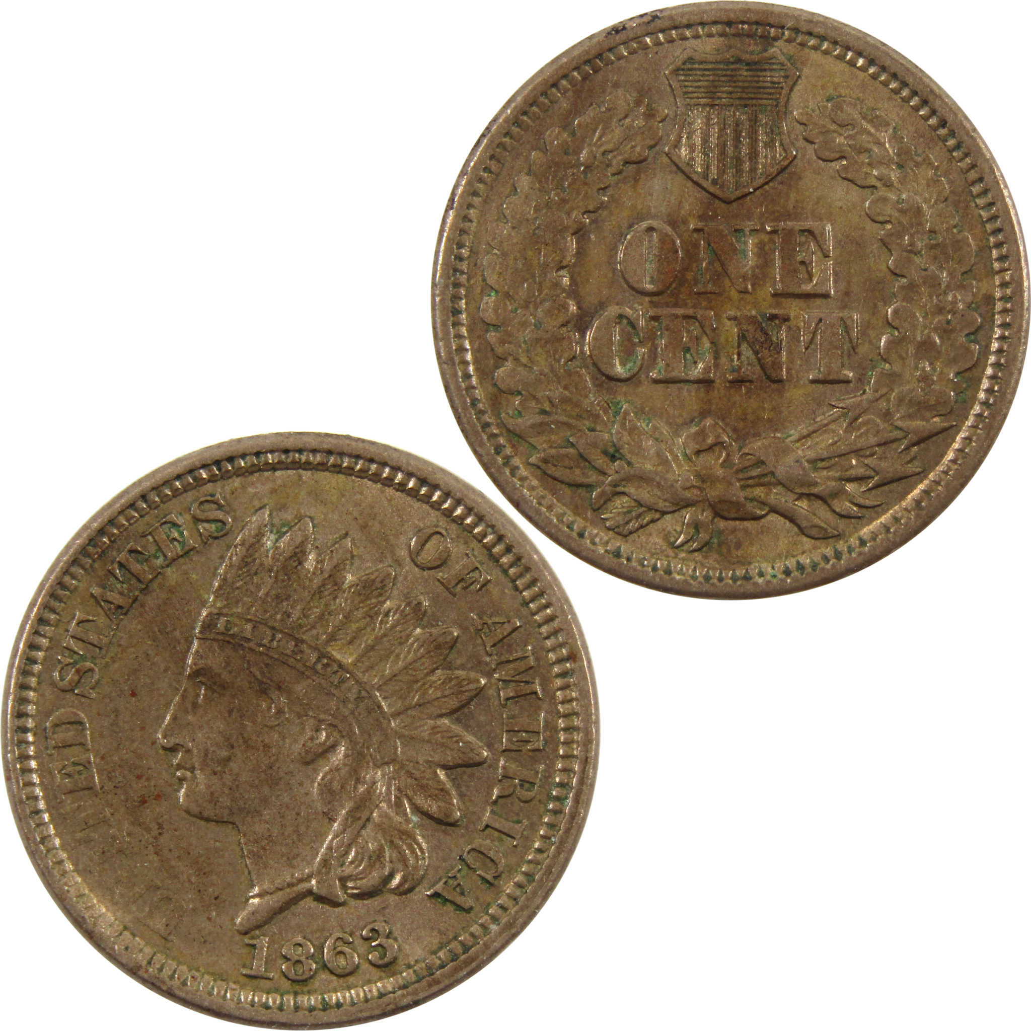 1863 Indian Head Cent Borderline Unc Copper-Nickel Penny 1c SKU:I10653