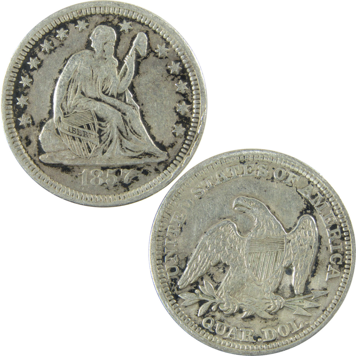 1857 Seated Liberty Silver 25c XF EF Extremely Fine Details SKU:CP1713
