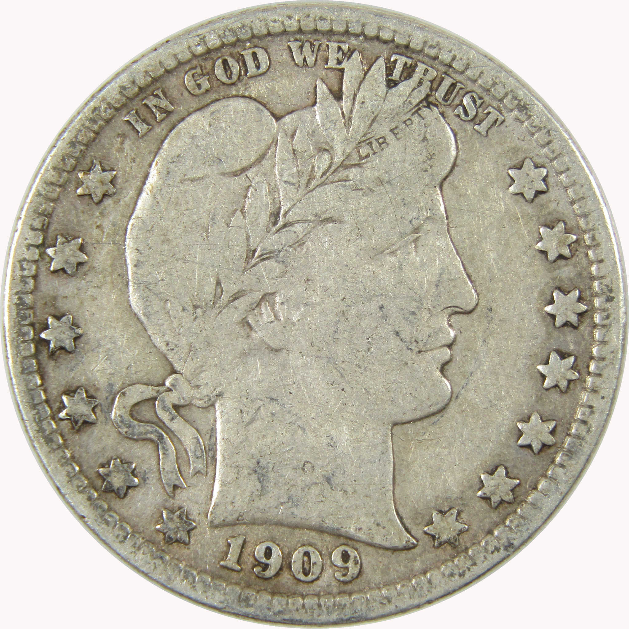 1909 D Barber Silver Quarter F Fine 25c Coin Collectible