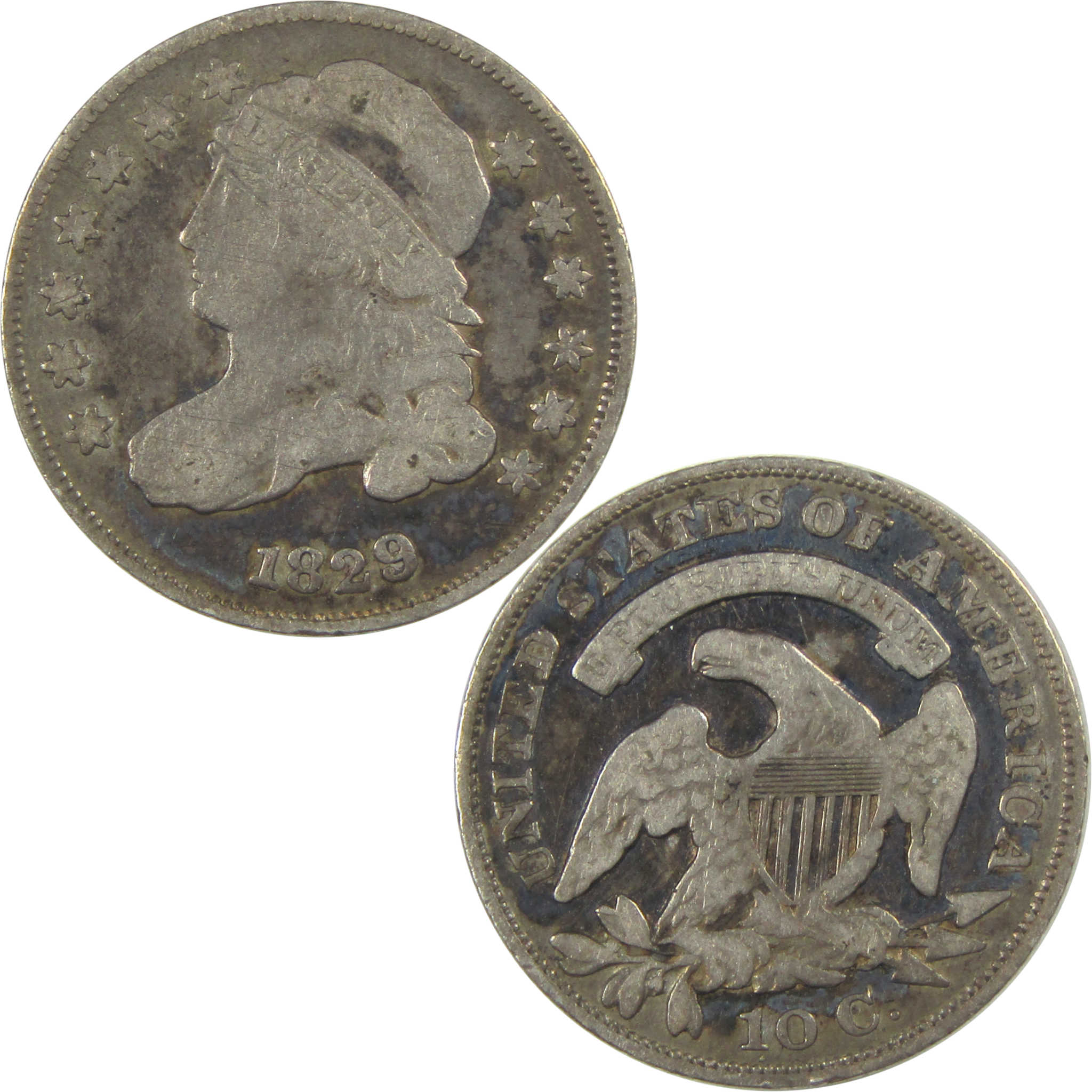 1829 Small 10C Capped Bust Dime F Fine Silver 10c Coin SKU:I20983