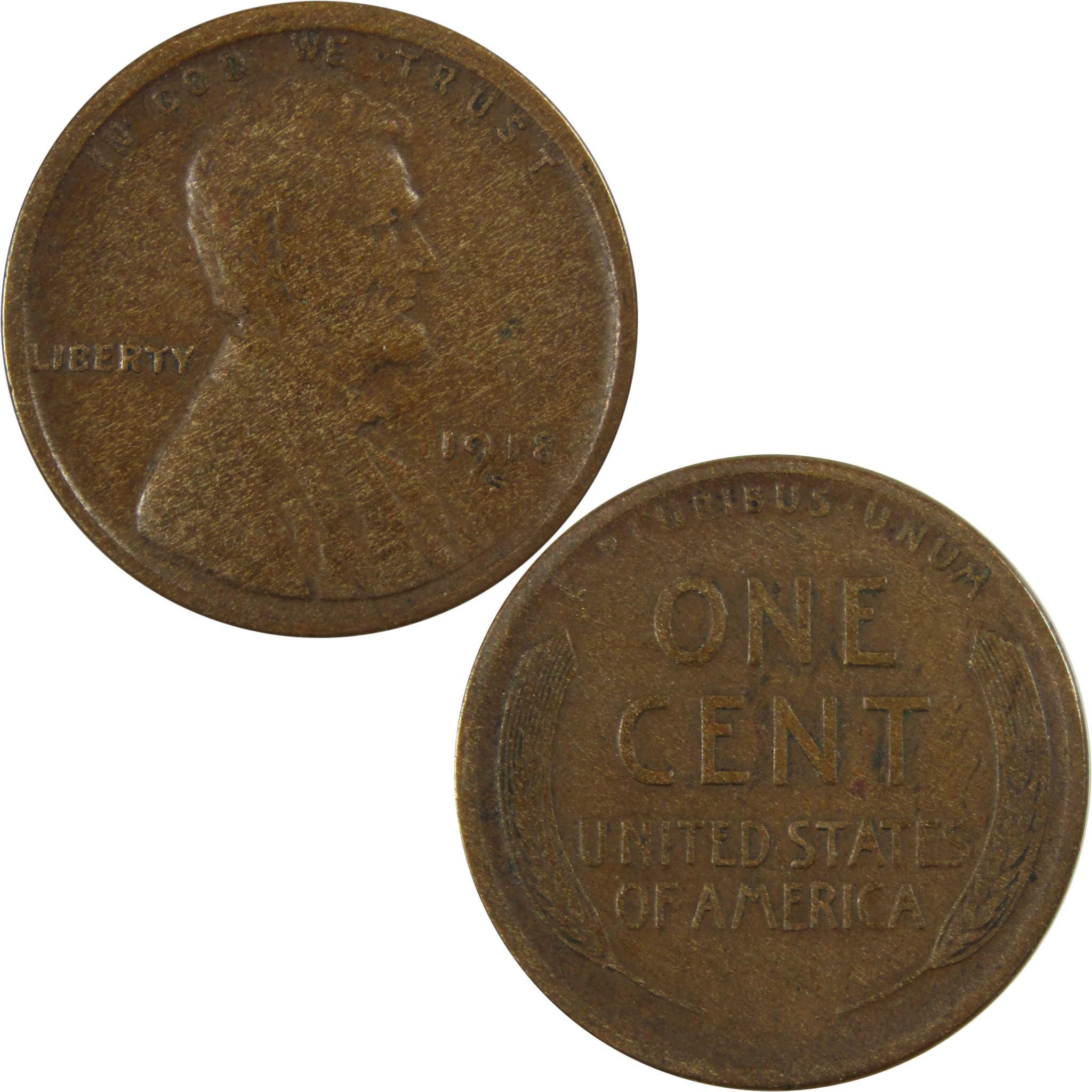 1918 S Lincoln Wheat Cent VF Very Fine Penny 1c Coin SKU:I25870
