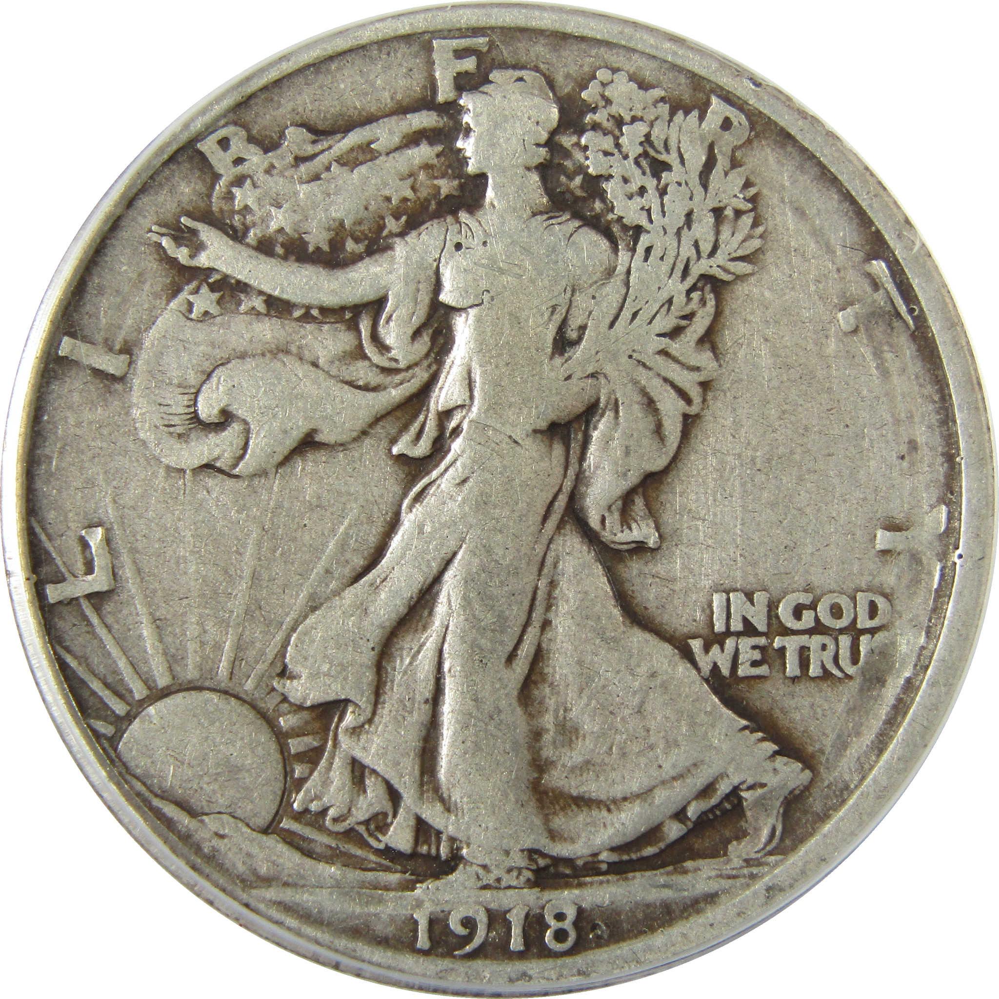 1918 D Liberty Walking Silver 50c F 15 Details ANACS SKU:I27987