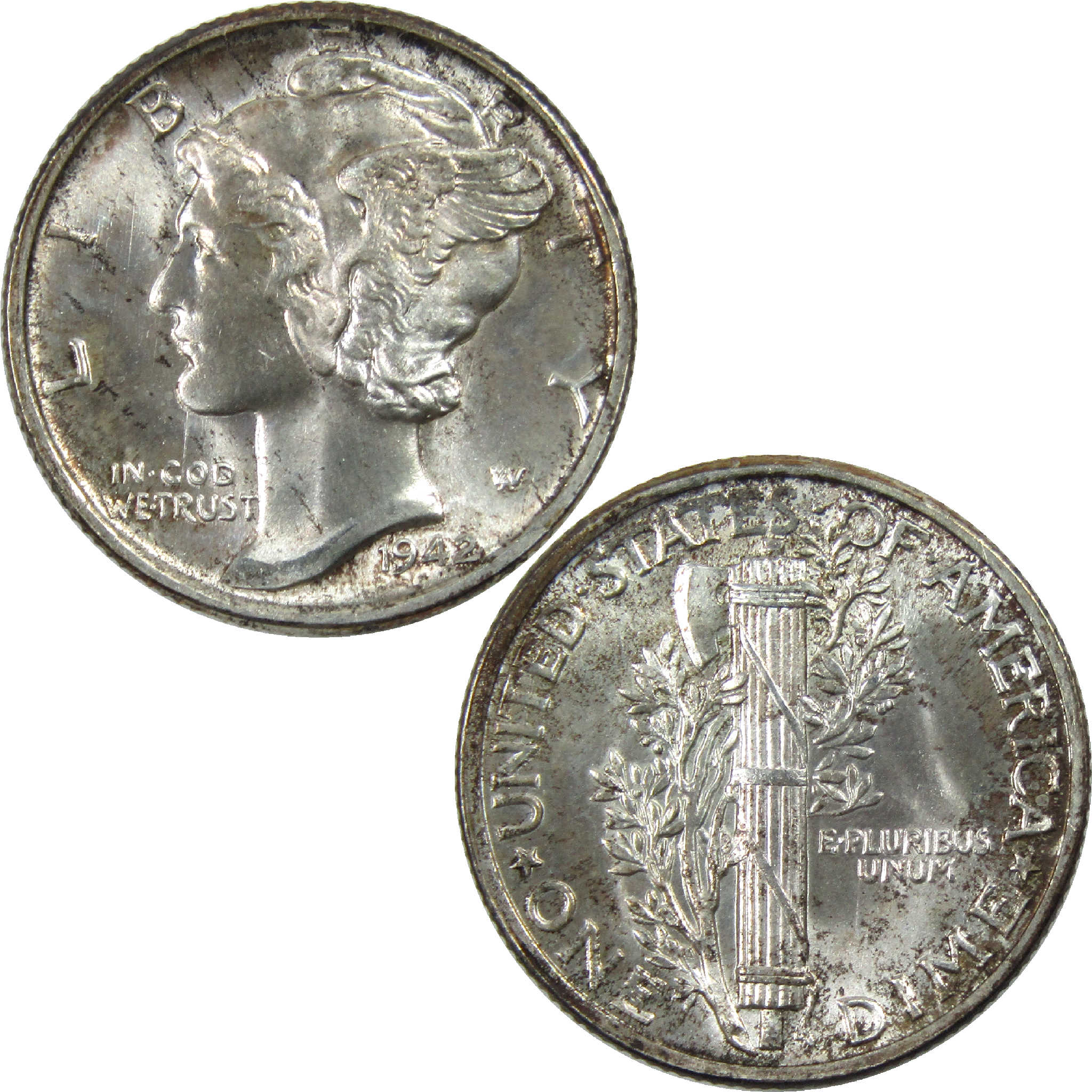 1942 Mercury Dime BU Choice Uncirculated Silver 10c Coin SKU:I12234