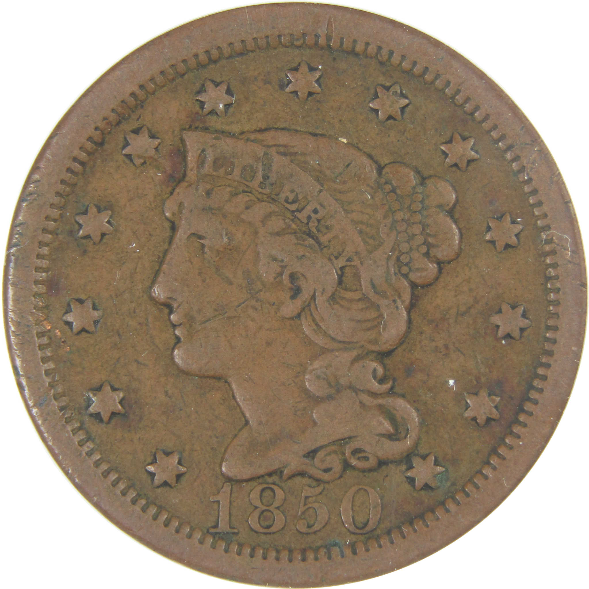 1850 Braided Hair Large Cent VF 20 Details ANACS Copper SKU:I16058