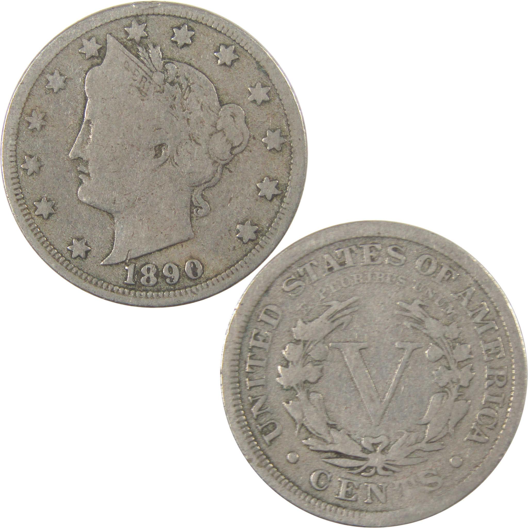 1890 Liberty Head V Nickel VG Very Good 5c Coin Collectible SKU:I23290