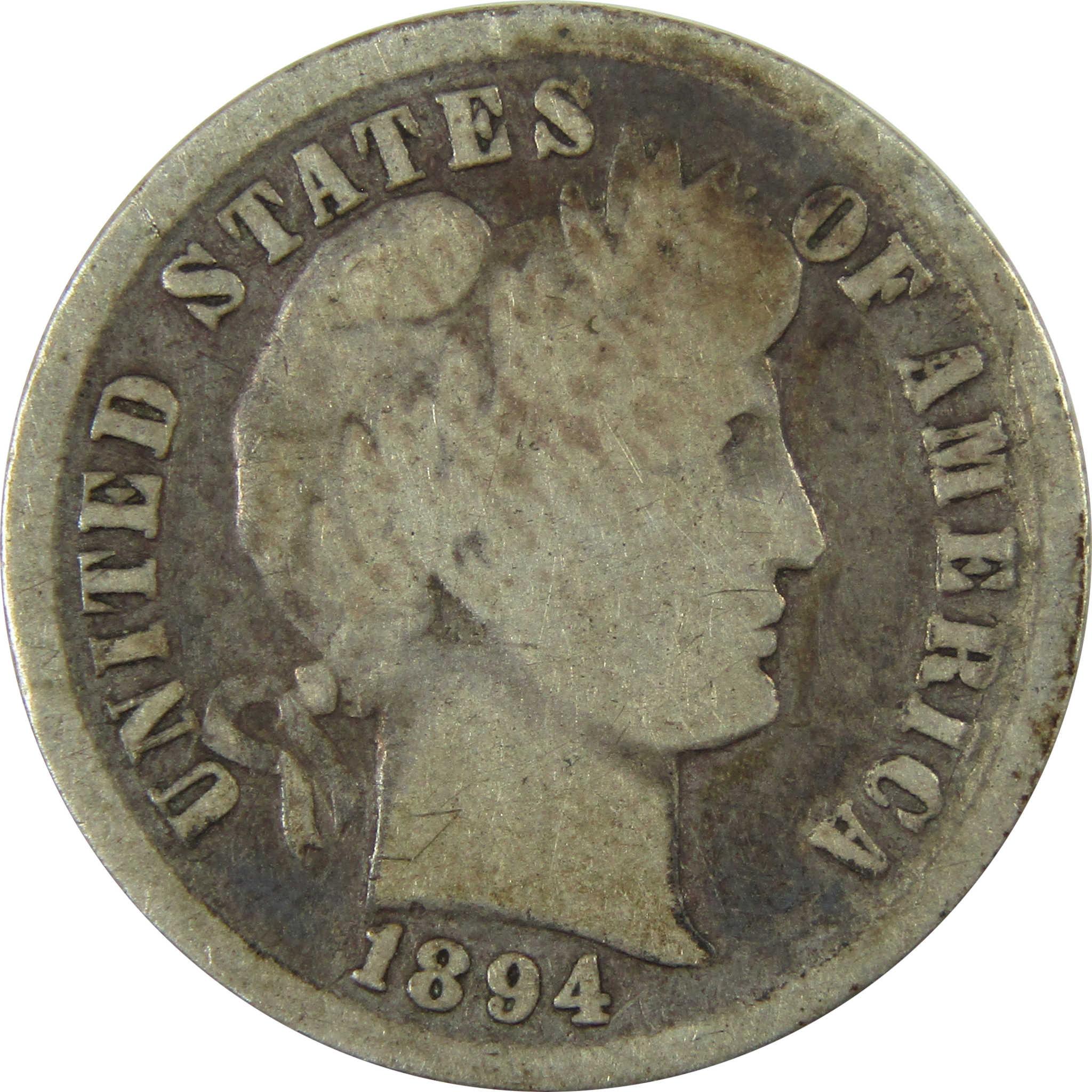1894 Barber Silver Dime G Good 10c Coin Collectible SKU:CP687