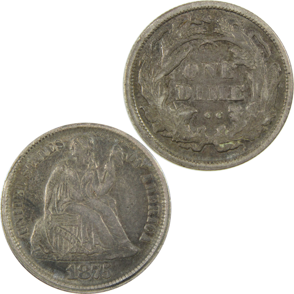 1875 CC Above Bow Seated Liberty Silver Dime VF Very Fine SKU:CP1751