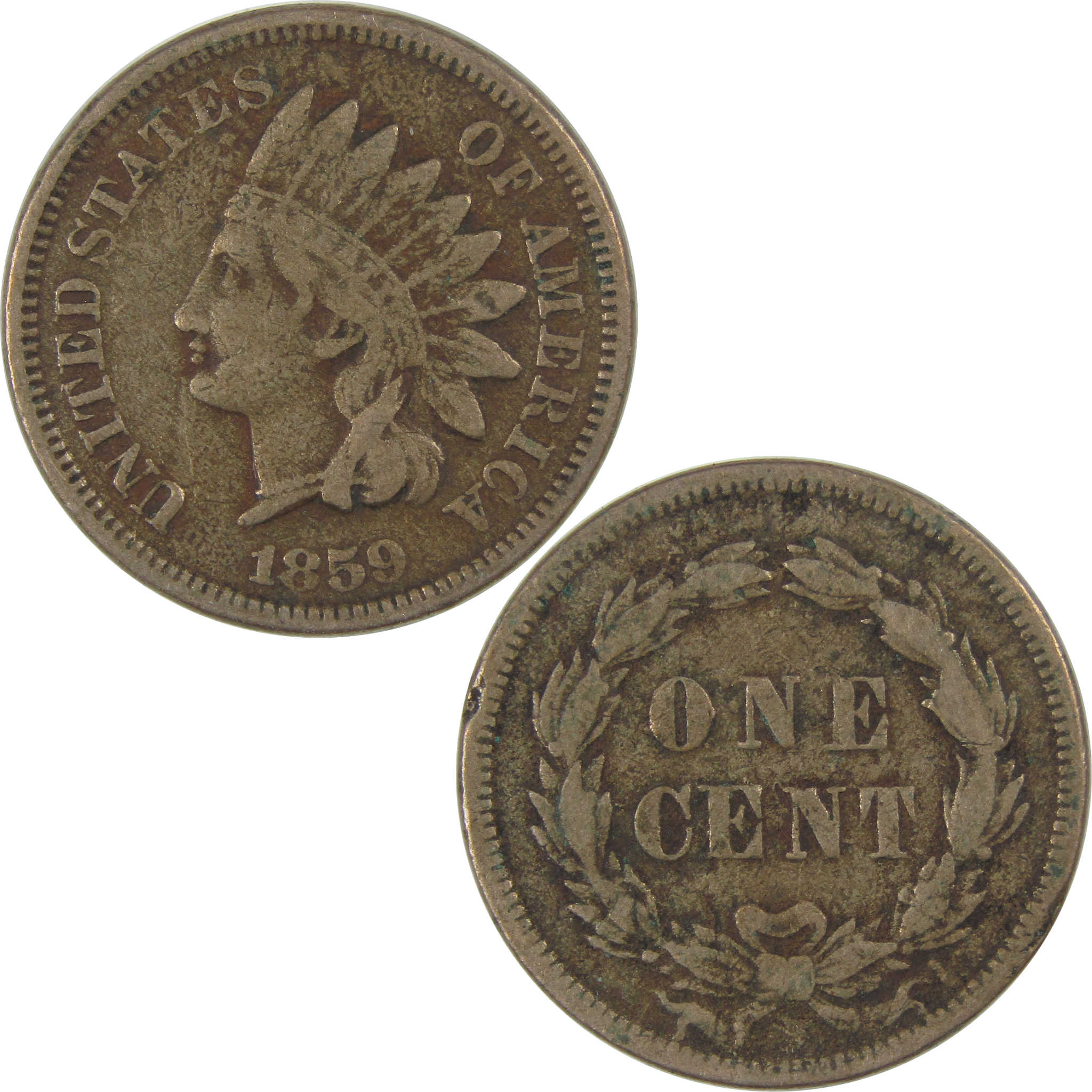 1859 Indian Head Cent F Fine Details Penny 1c Coin SKU:I23271