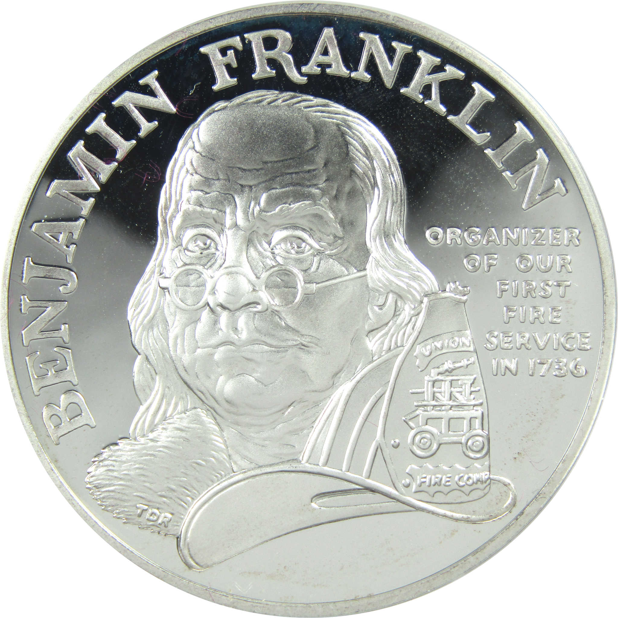 1992 P Ben Franklin Firefighter Proof Medal 1 oz Silver SKU:CPC3924