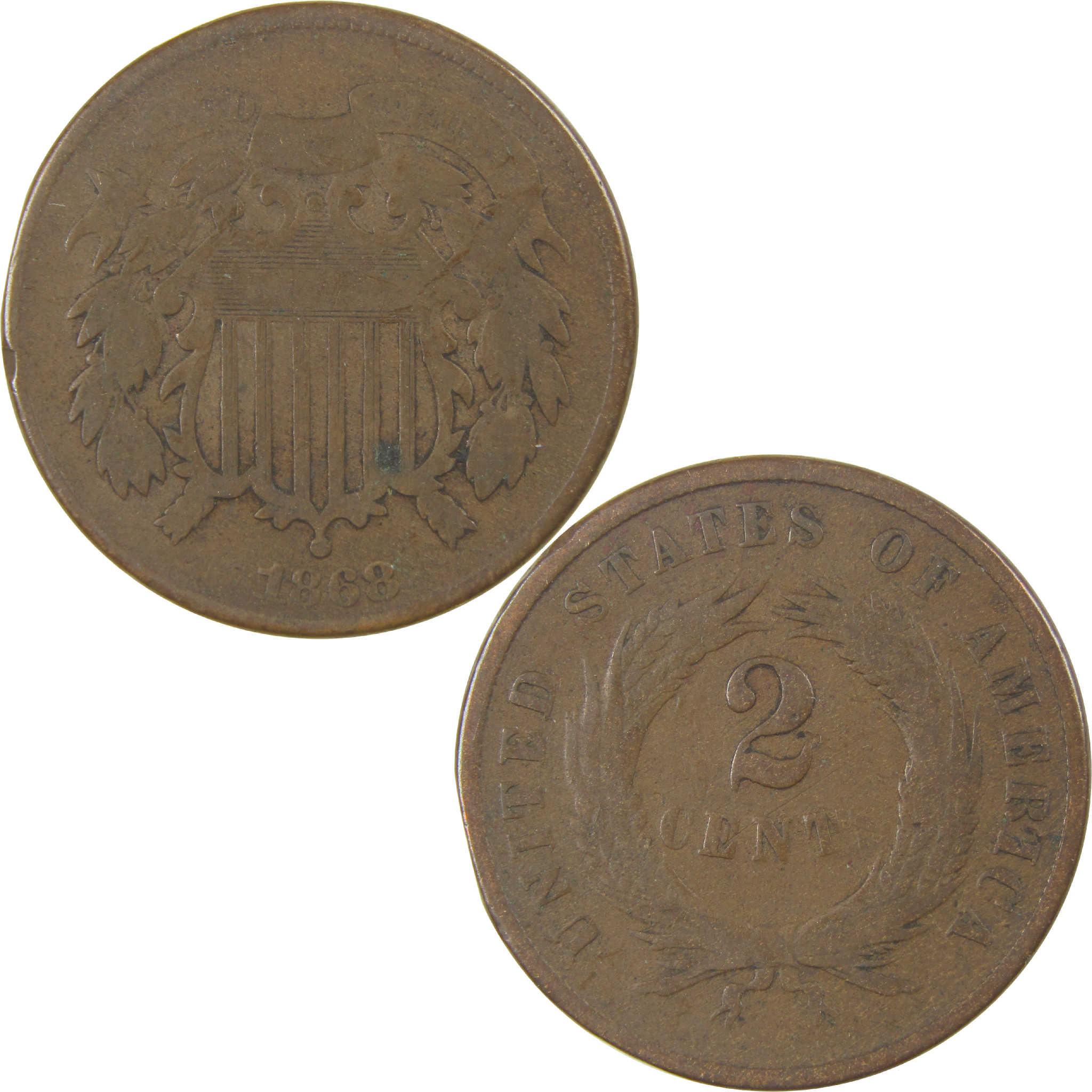 1868 Two Cent Piece VG Very Good 2c Coin