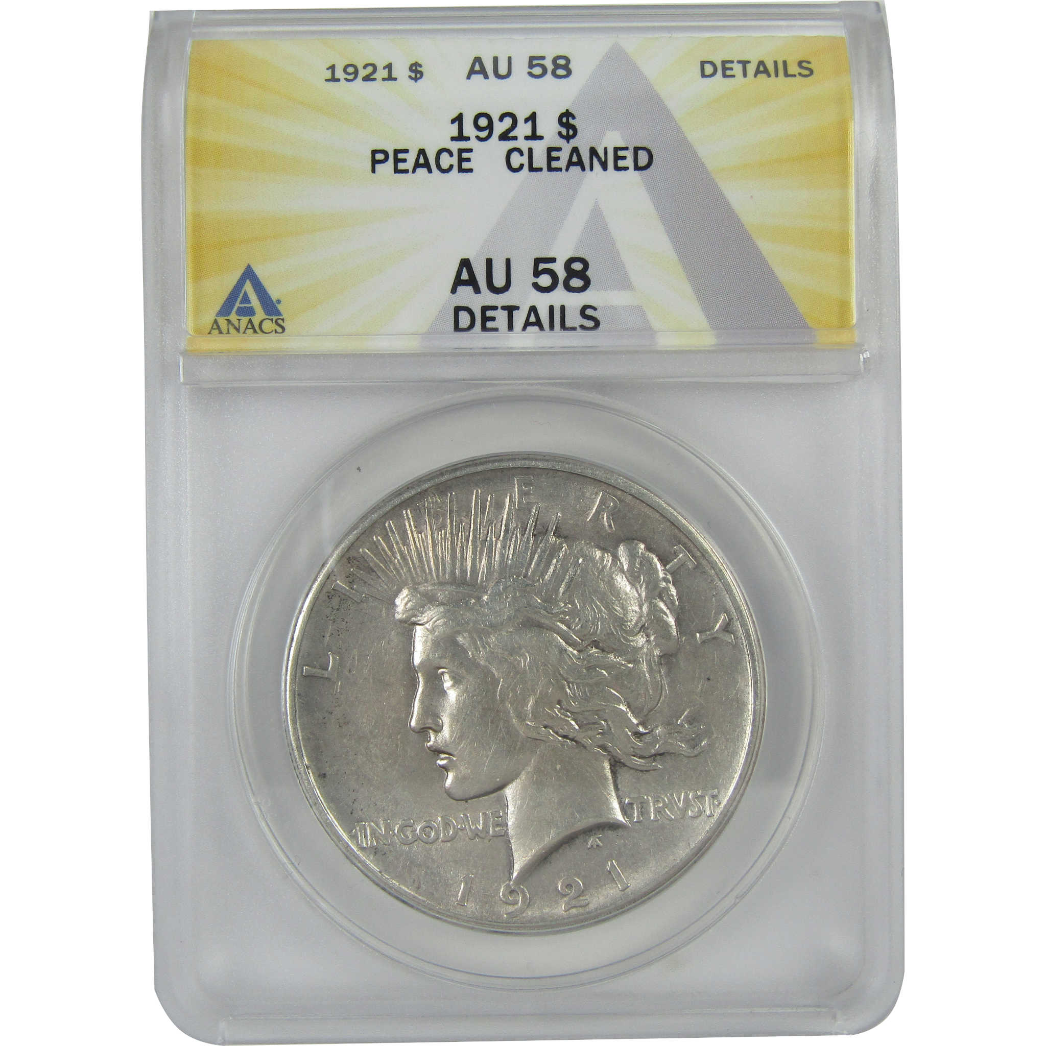 1921 High Relief Peace Dollar AU 58 Details ANACS Silver $1 SKU:I16386