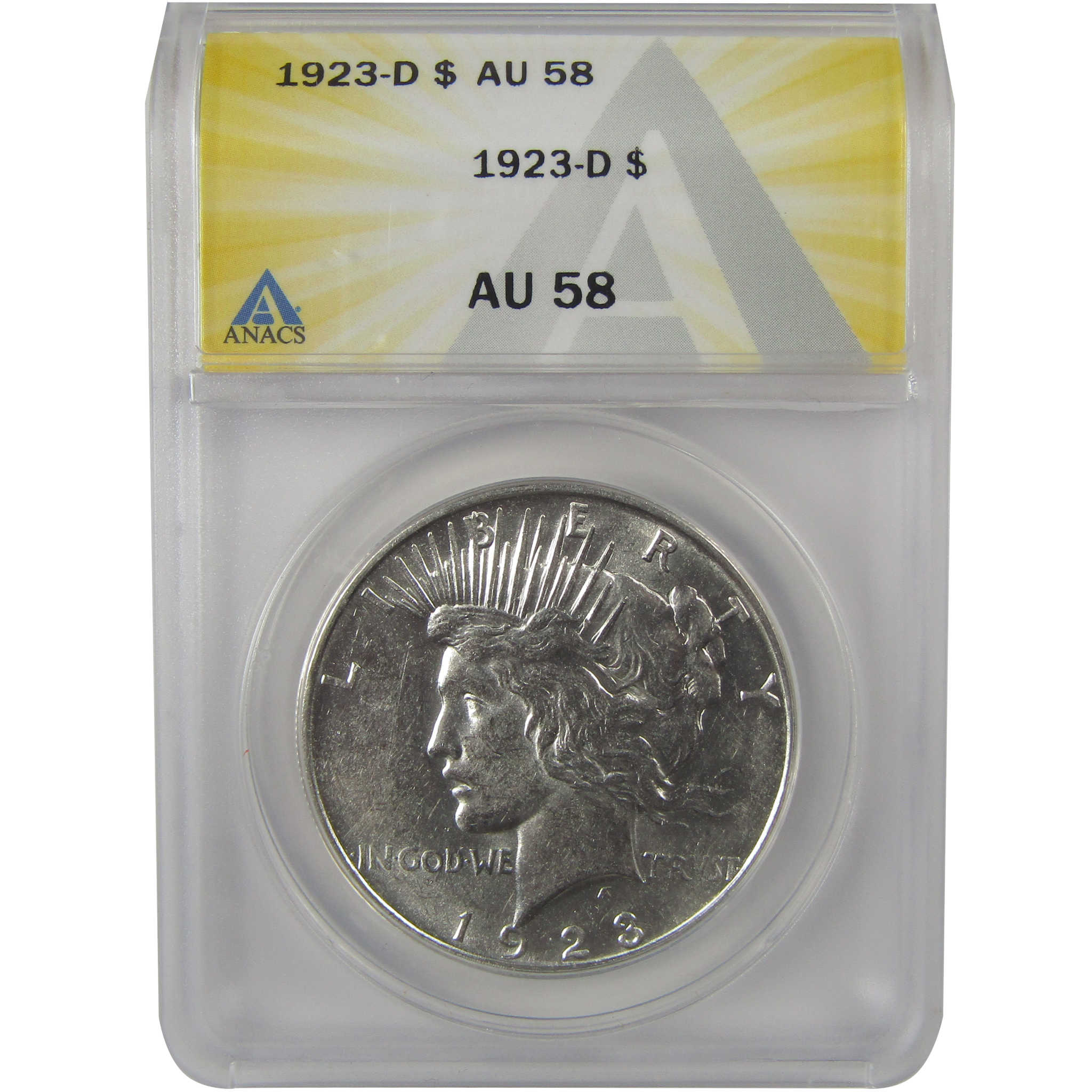 1923 D Peace Dollar AU 58 ANACS Silver $1 Coin SKU:I22156