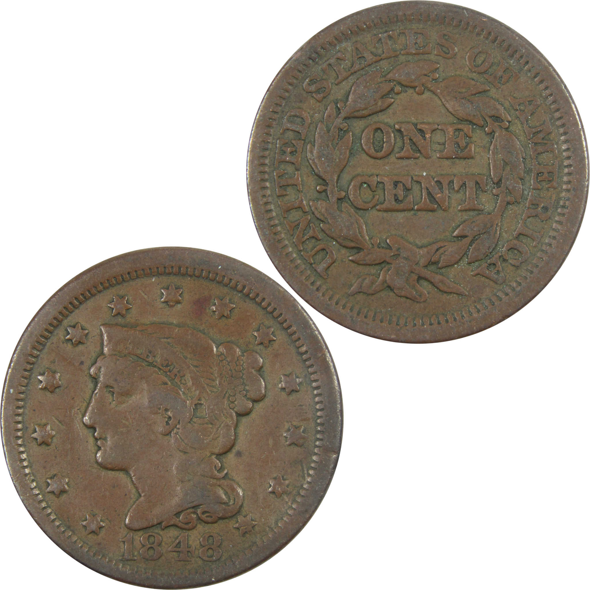 1848 Braided Hair Large Cent VG Very Good Copper Penny SKU:I14500