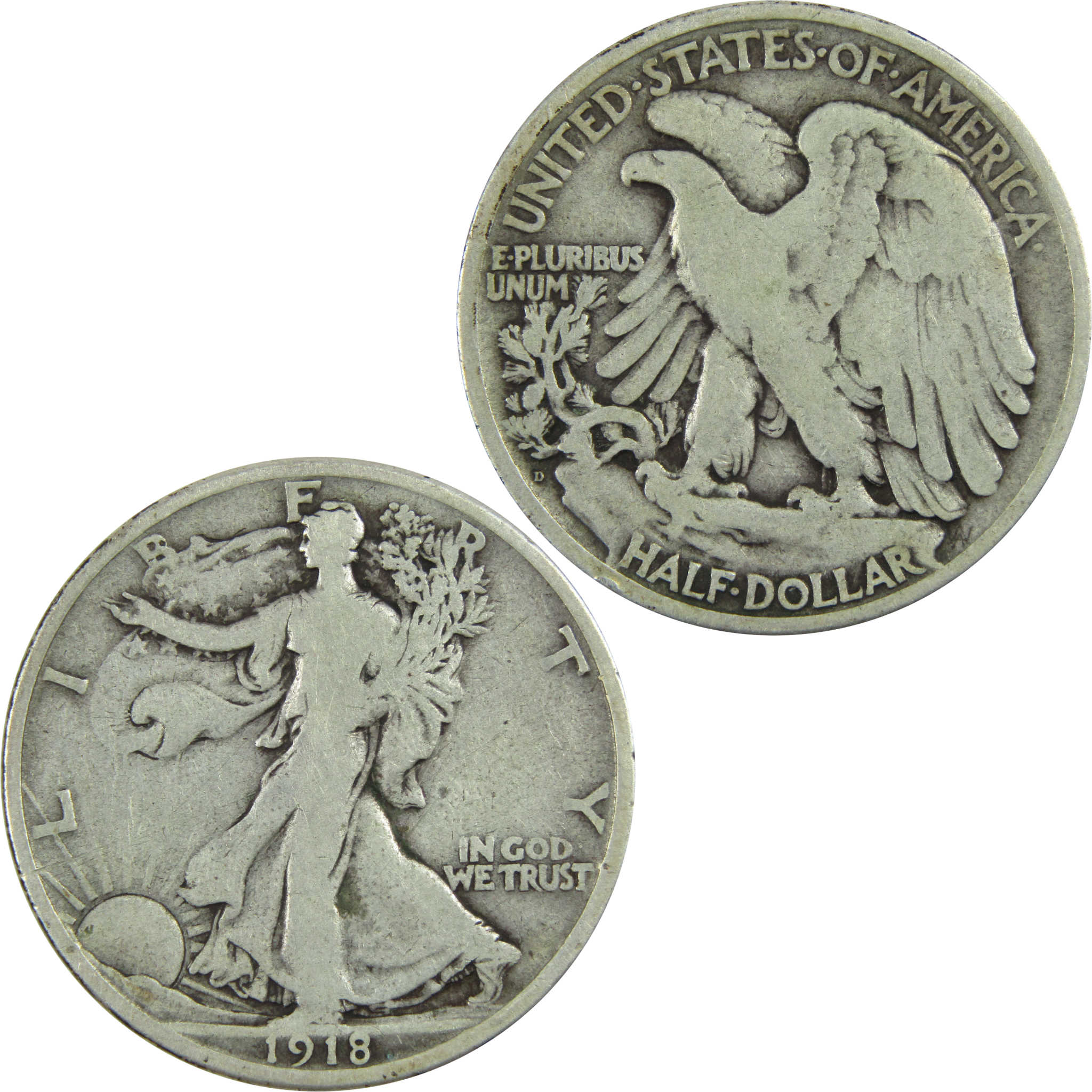 1918 D Liberty Walking Half Dollar F Fine Silver 50c Coin SKU:I13489