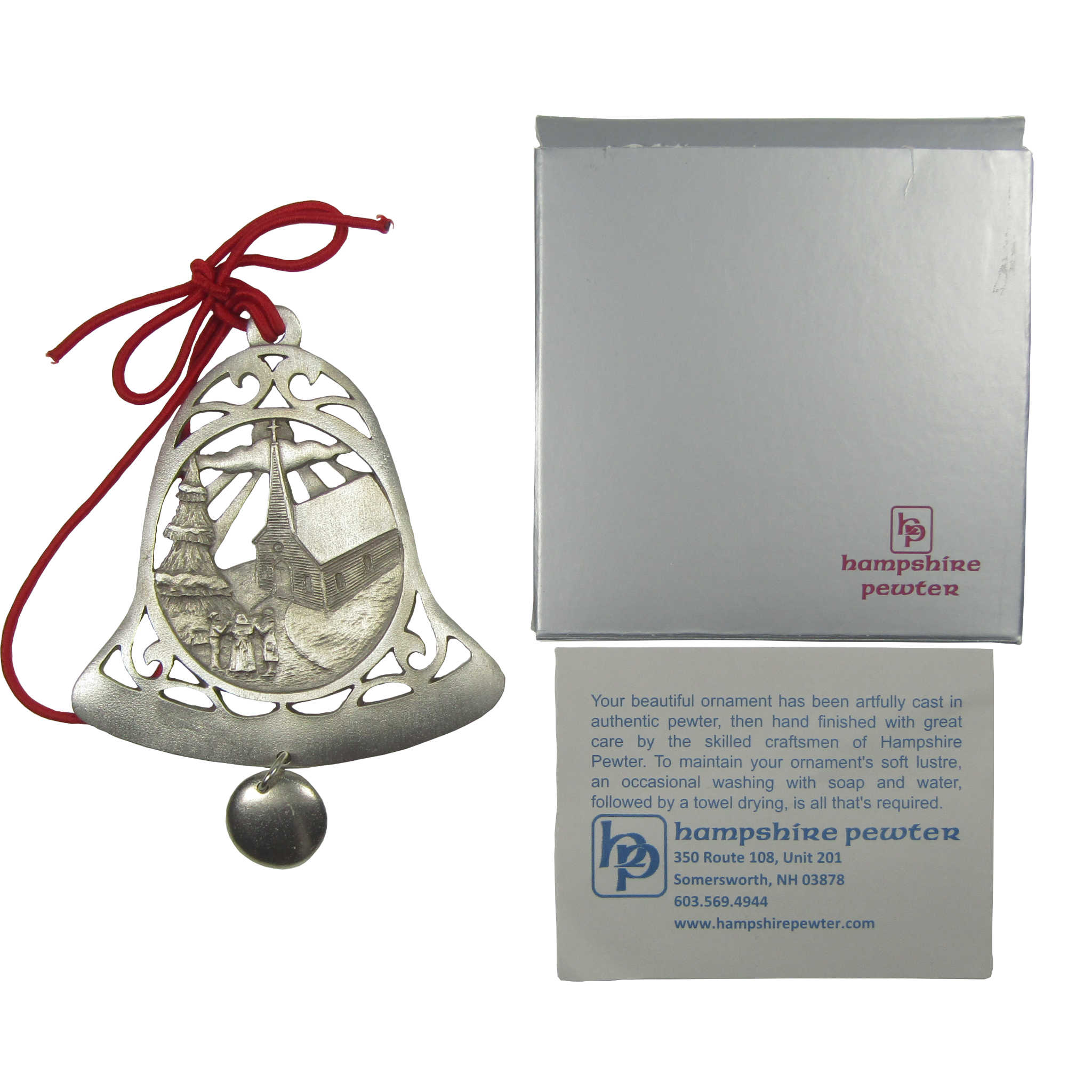 Church Bell Pewter Christmas Tree Ornament Holiday Decoration