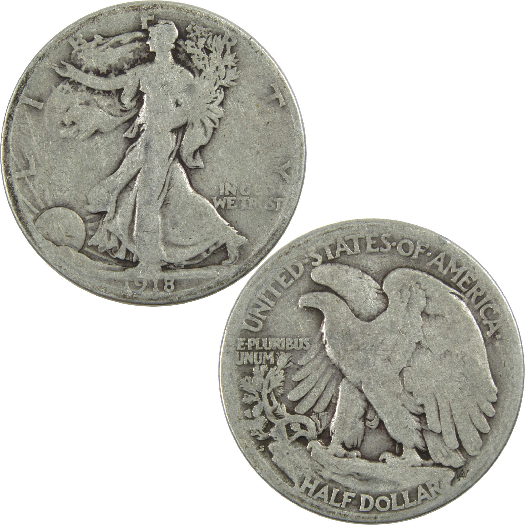 1918 S Liberty Walking Half Dollar G Good Silver 50c Coin SKU:I13063