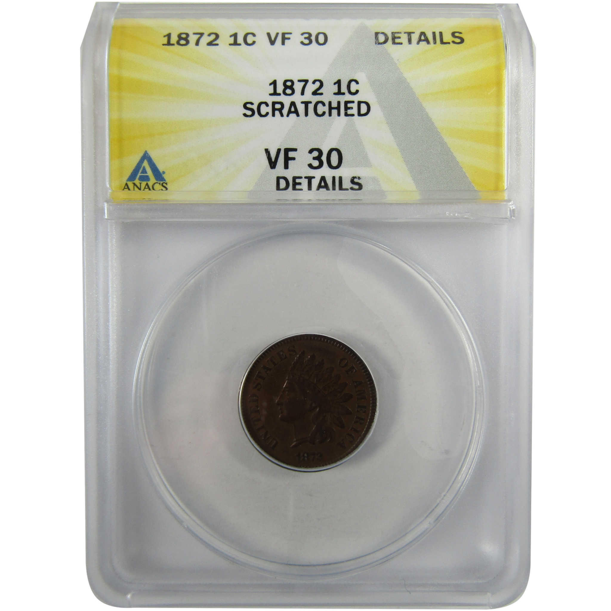 1872 Indian Head Cent VF 30 Details ANACS Penny 1c Coin SKU:I28033
