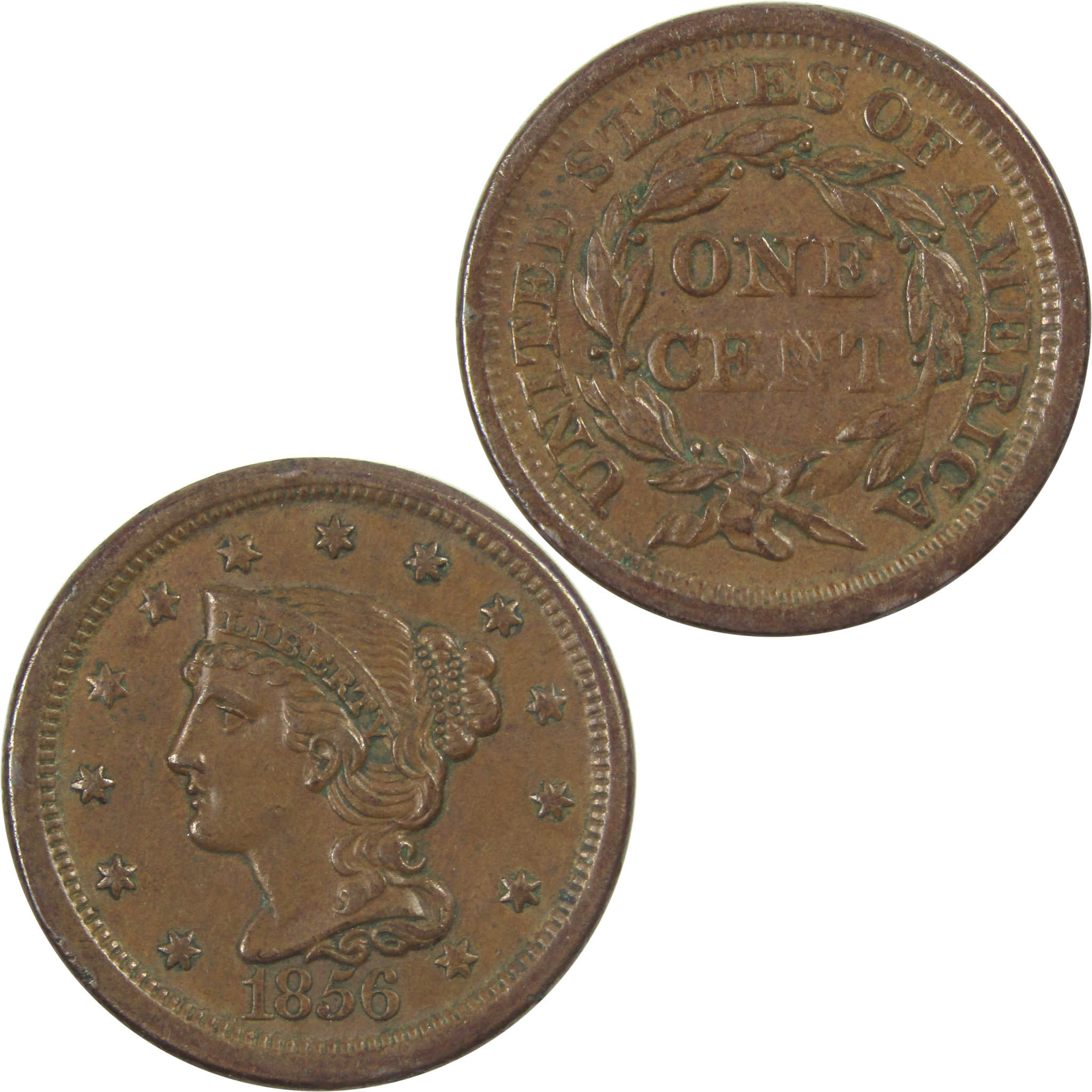 1856 Slanting 5 Braided Hair Large Cent XF Extremely Fine SKU:I15334