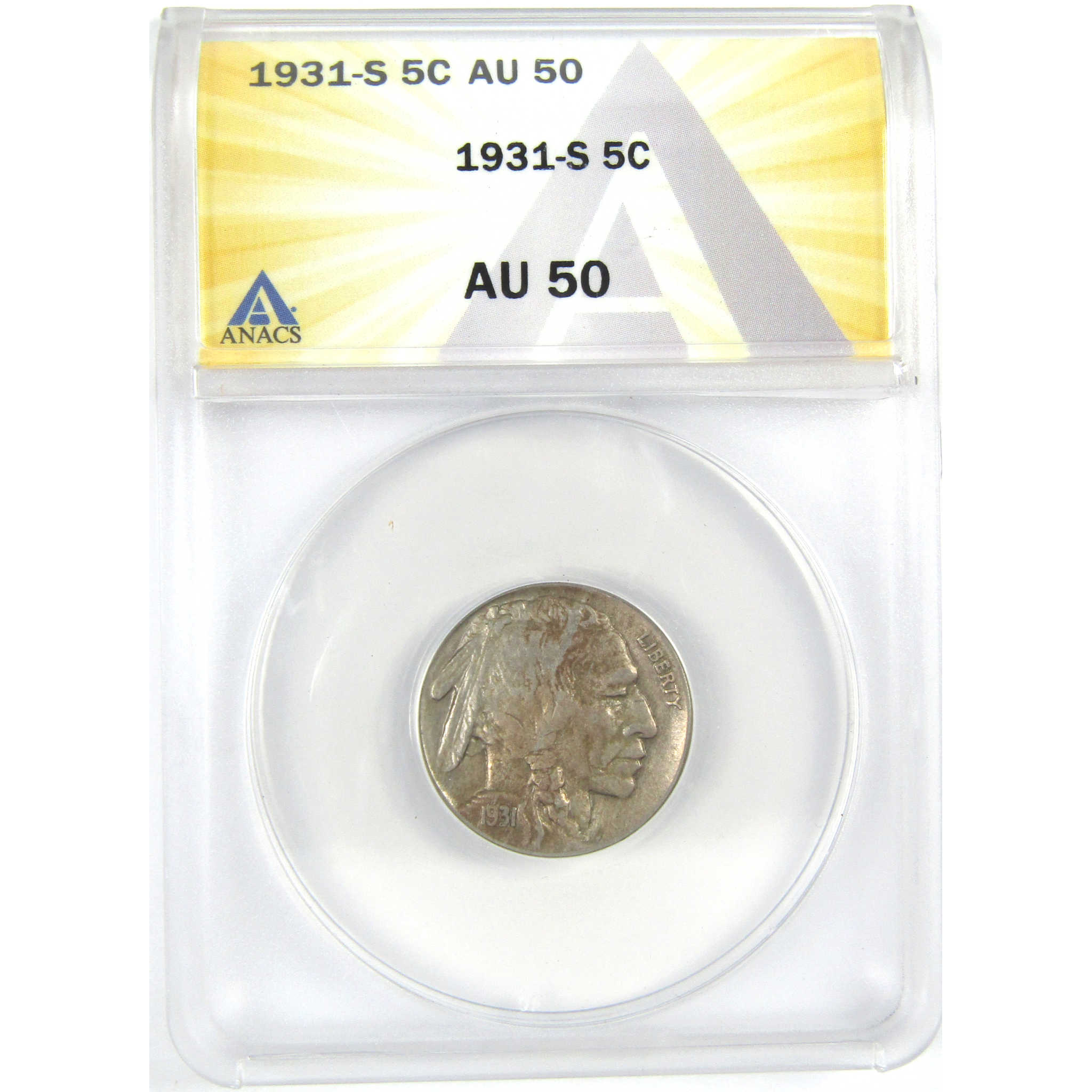 1931 S Indian Head Buffalo Nickel AU 50 ANACS 5c Coin SKU:I16291