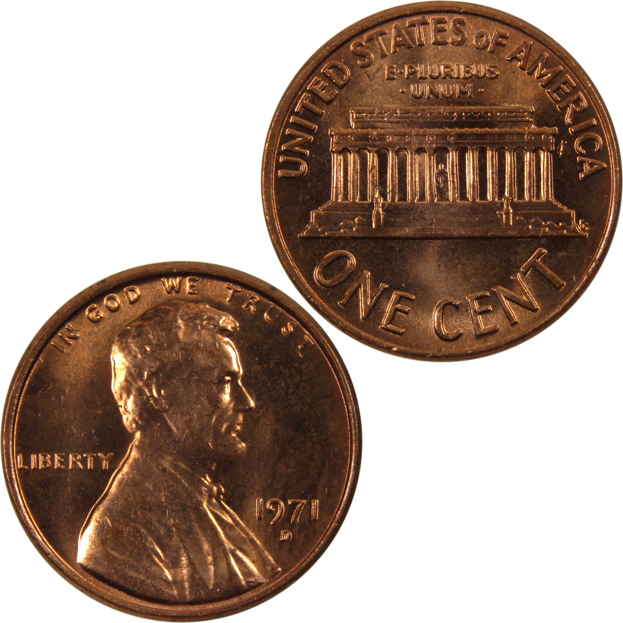 1971 D Lincoln Memorial Cent BU Uncirculated Penny 1c Coin