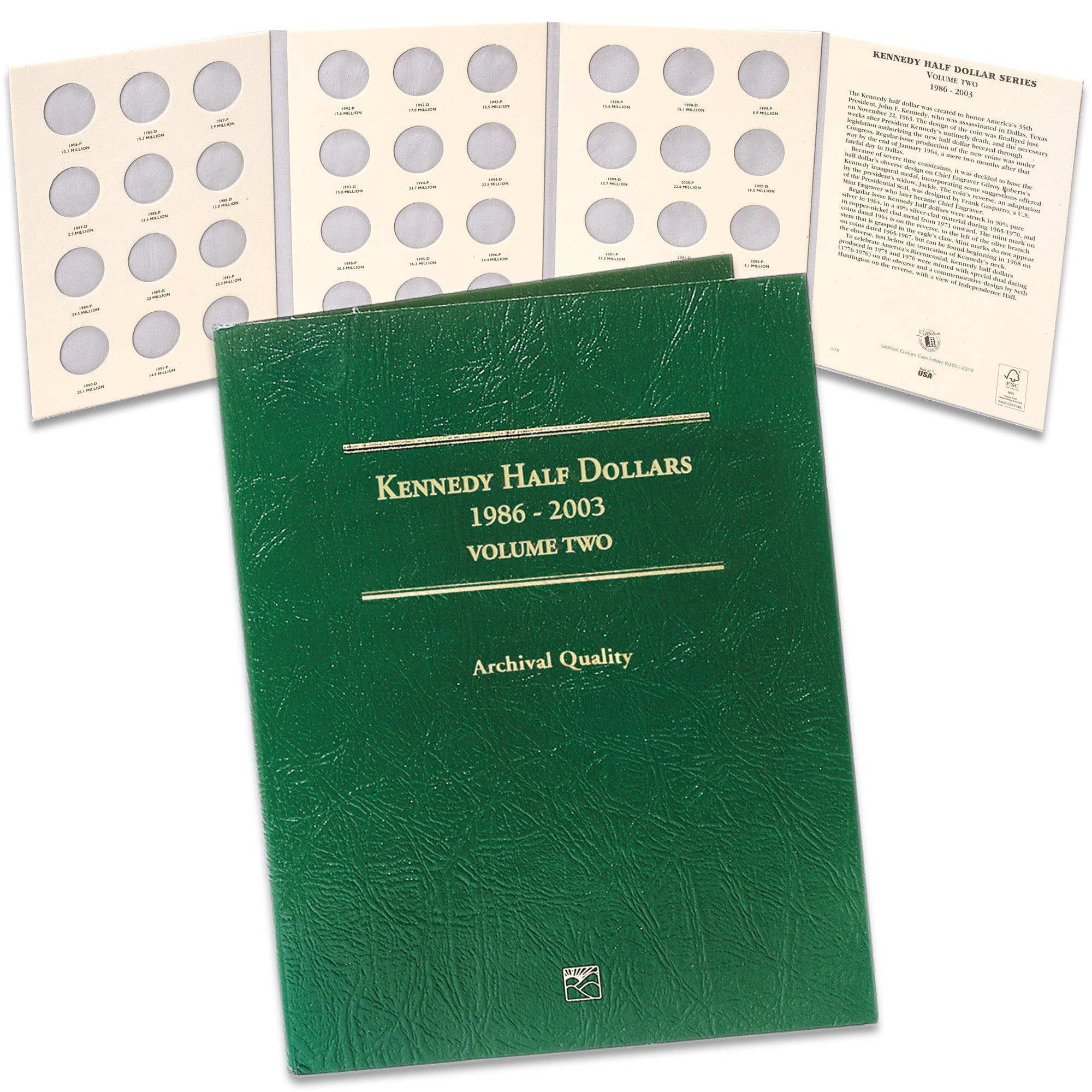 1986-2003 Kennedy Half Dollar Folder Volume 2 Littleton Coin Company