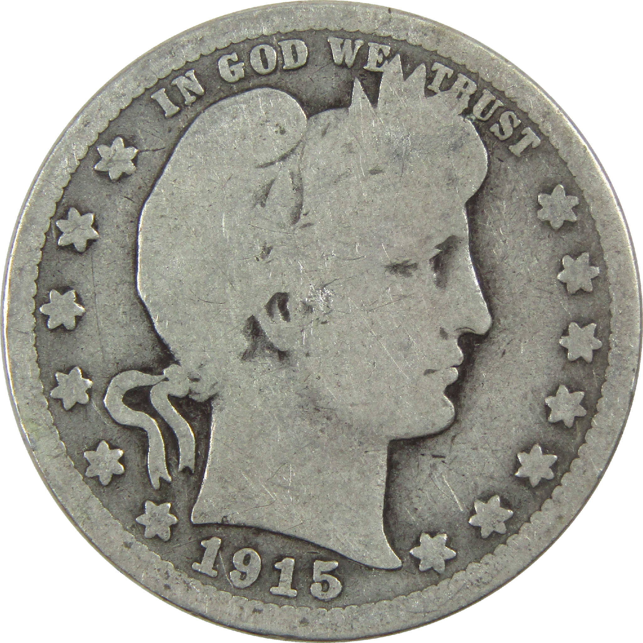 1915 Barber Quarter G Good Silver 25c Coin SKU:I13162