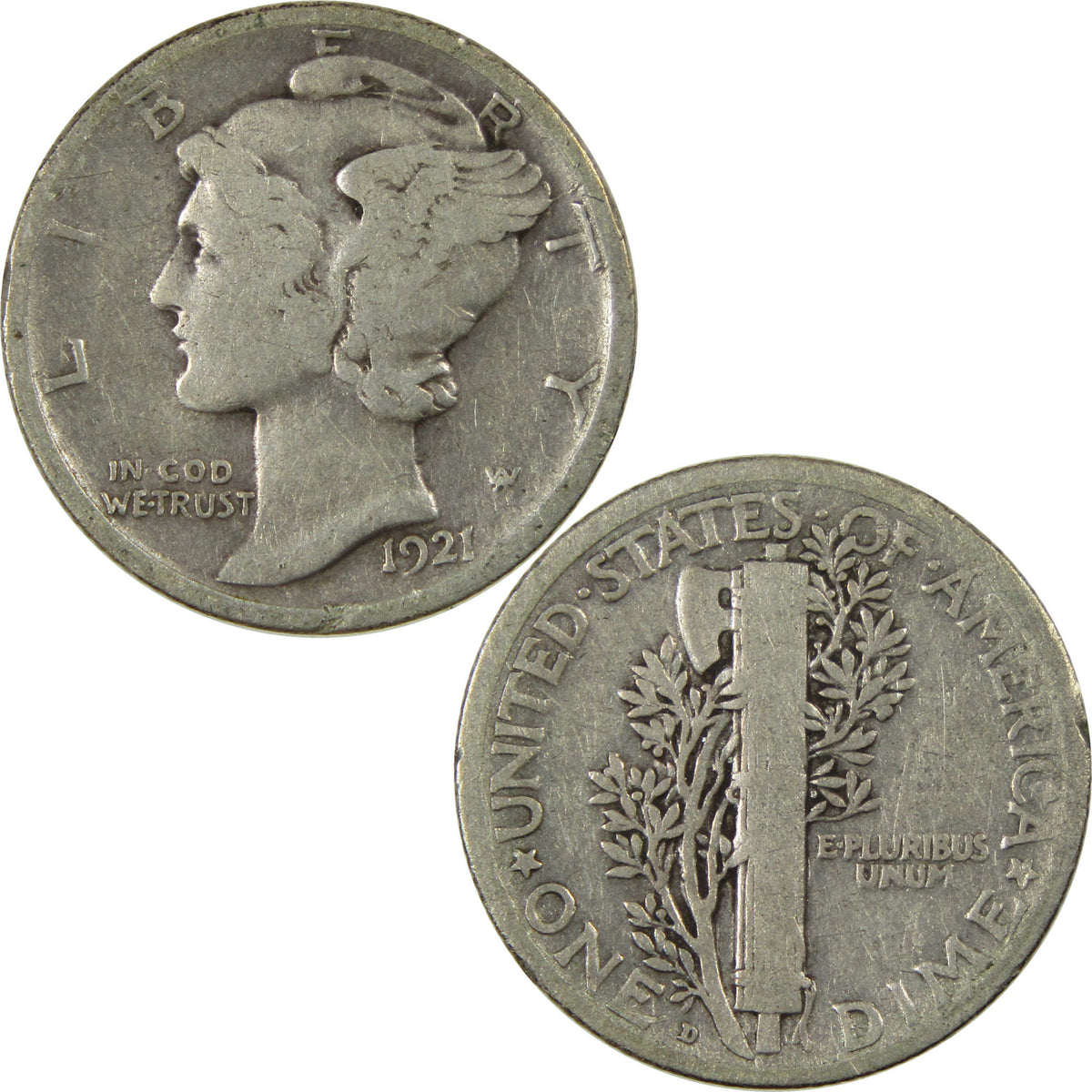 1921 D Mercury Silver Dime VG Very Good Details 10c Coin SKU:I28621