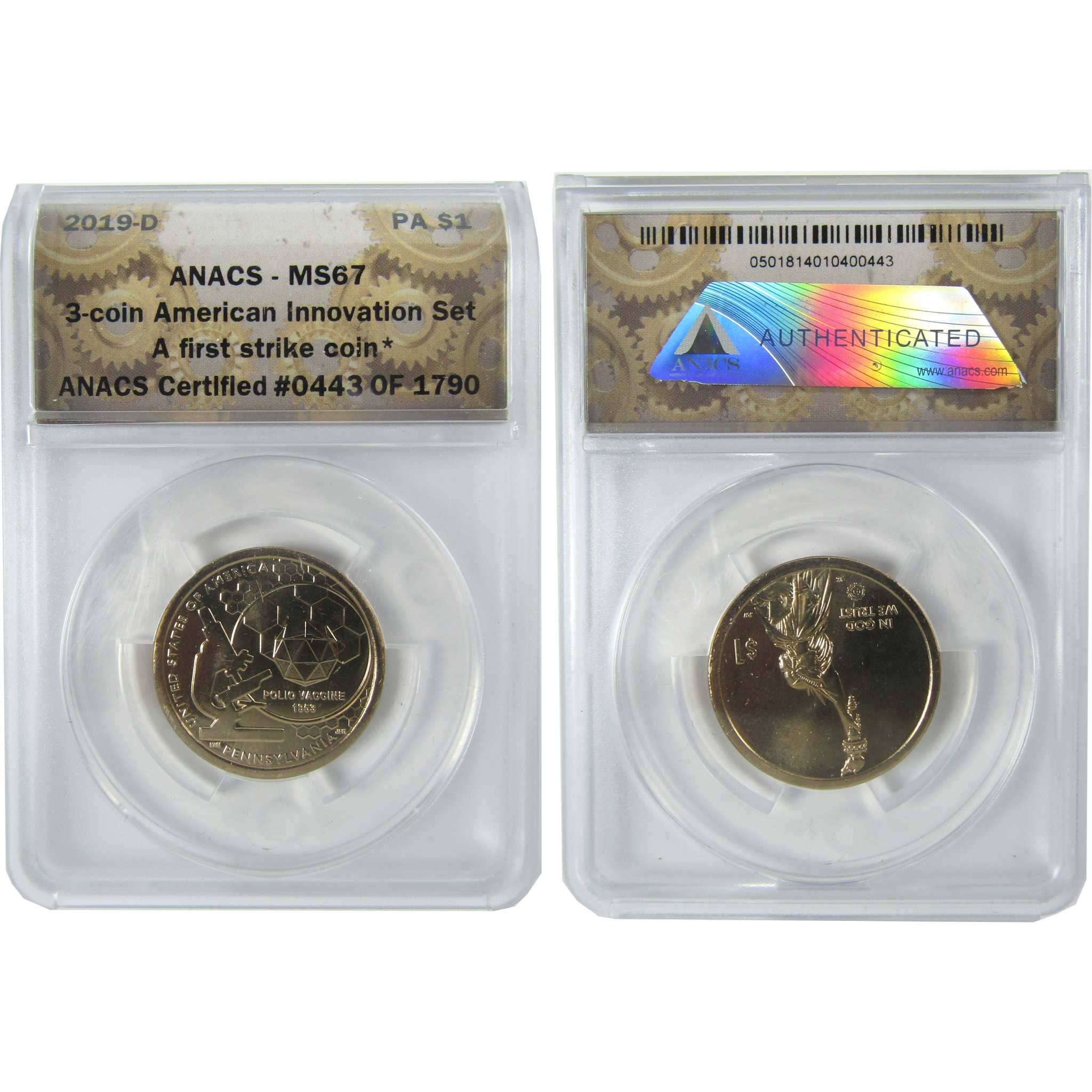 2019 PDS Polio Vaccine Innovation Dollar 3 Coin Set ANACS SKU:CPC9371