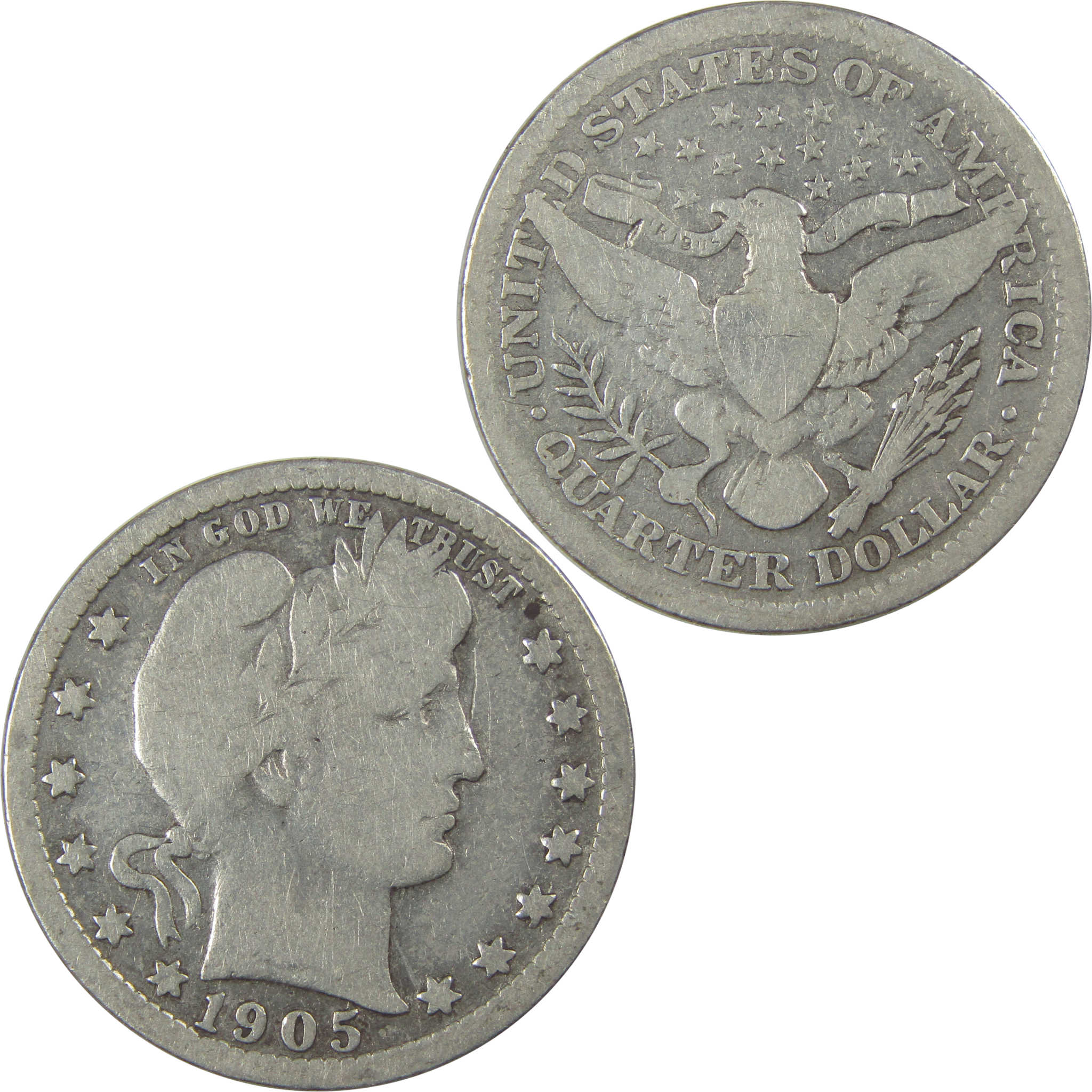 1905 Barber Quarter G Good Details Silver 25c Coin SKU:I21813