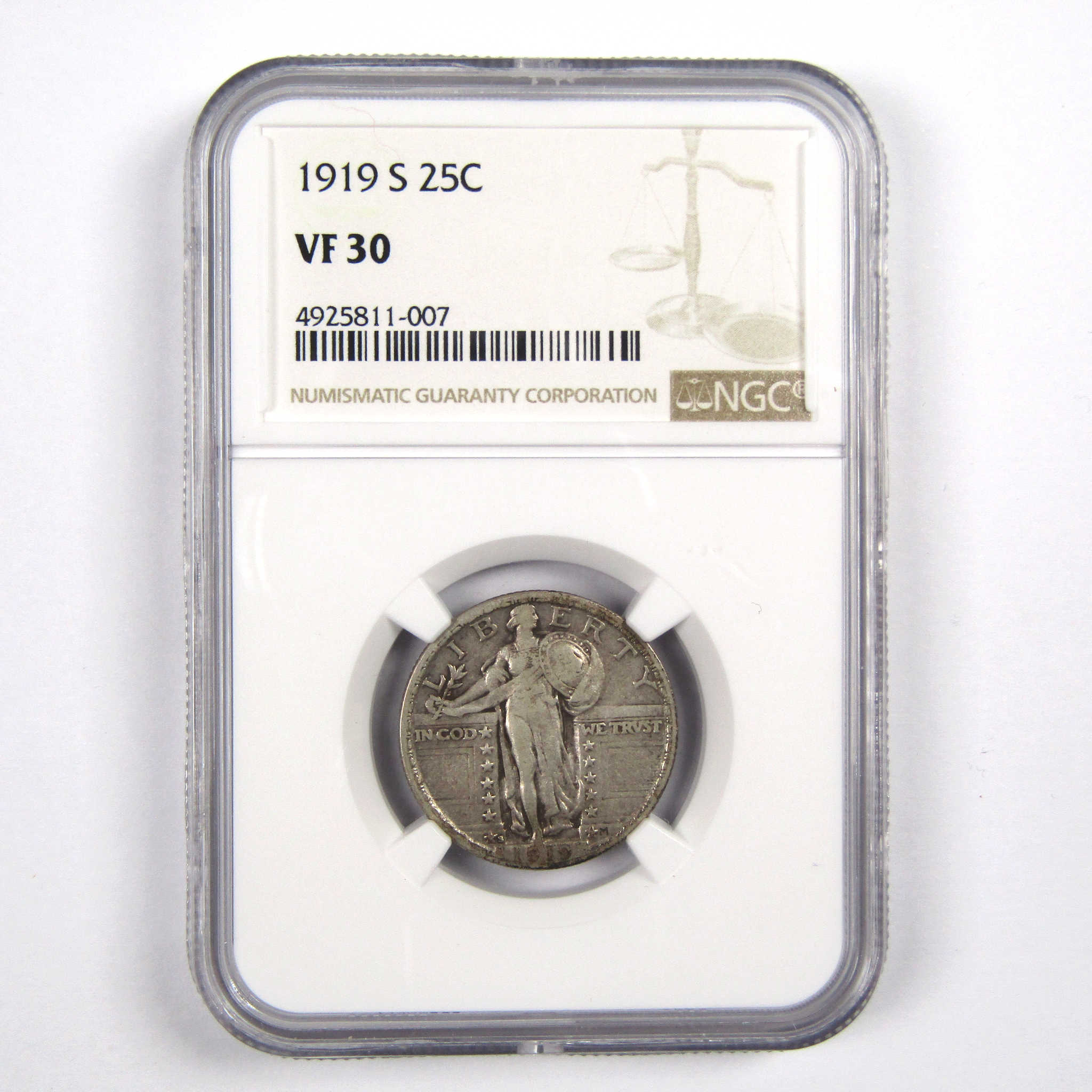 1919 S Standing Liberty Quarter VF 30 NGC 90% Silver 25c SKU:I7927