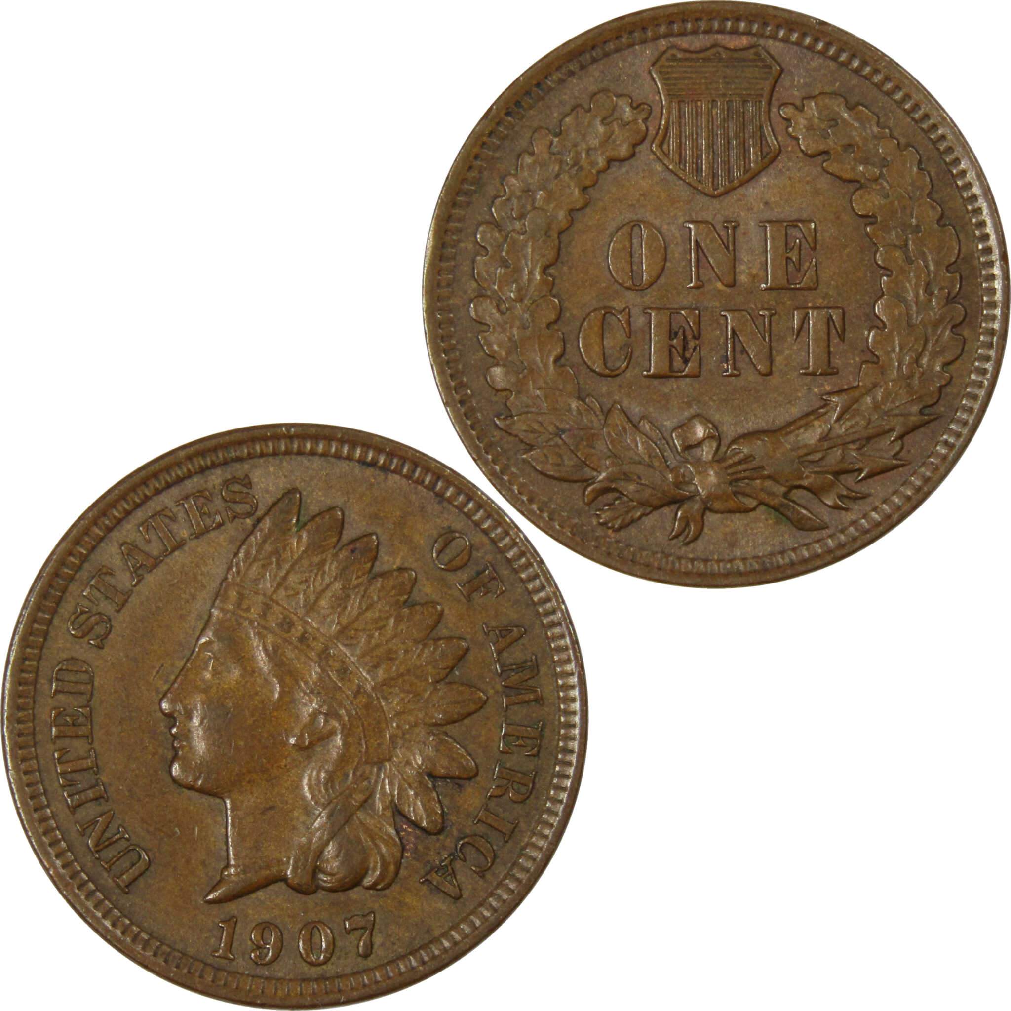 1907 Indian Head Cent AU About Uncirculated Penny 1c Coin Collectible